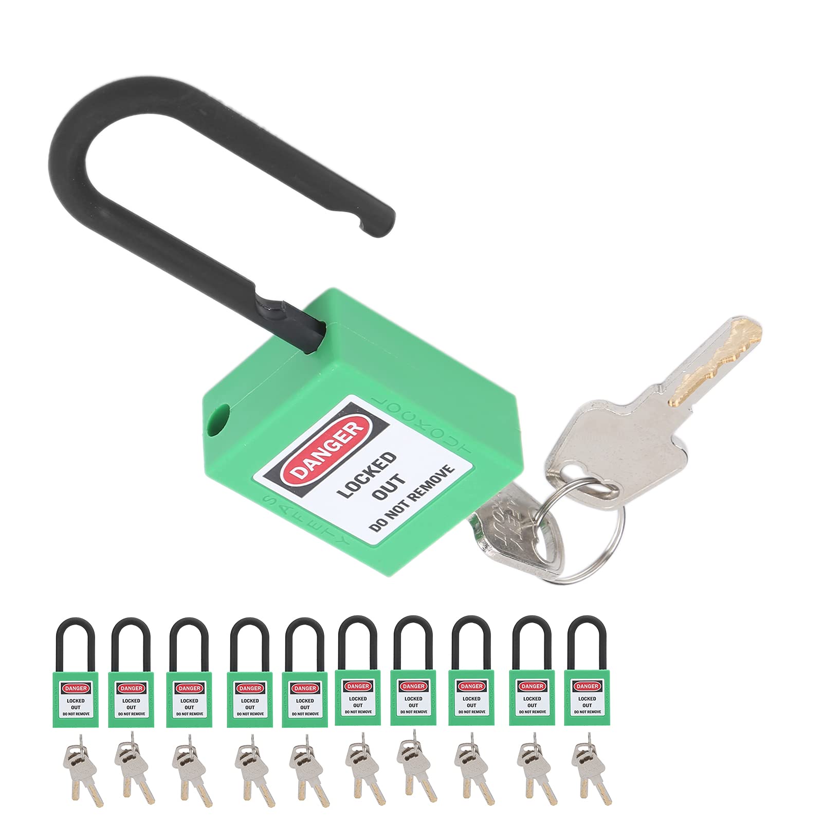 Set 10 Lucchetti Sicurezza 1.5 Pollici - Nylon Per Industria Verde Con Etichette