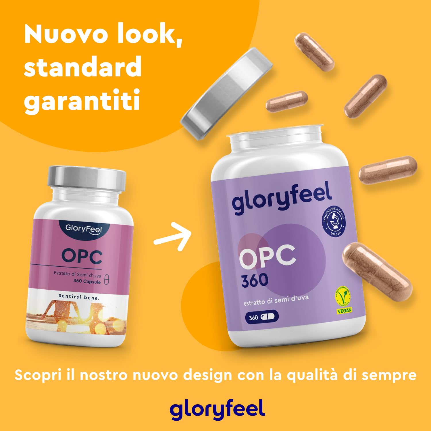 Integratore OPC, Estratto di semi d'uva con Vitamina C, 360 Capsule Vegan, 631mg di OPC puro da Uve Francesi, Antiossidante per Circolazione, Proantocianidina Oligomerica
