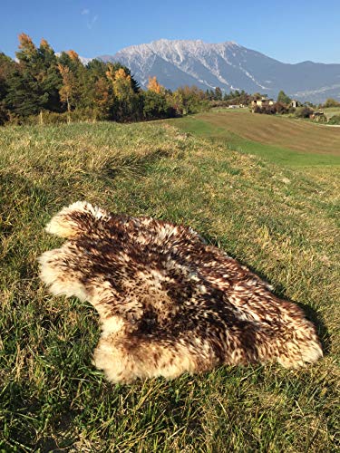 Felltrade Merino Schaffell Lammfell Fell echt groß 120-130 cm weiß-braun geflammt ökologische Gerbung