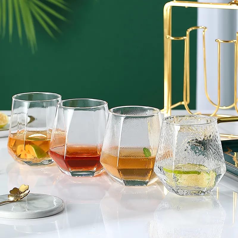 Image of Whiskey Glasses Set of 6 pcs- 300 ml Bar Glass for Drinking Bourbon, Whisky, Scotch, Cocktails, Cognac- Old Fashioned Cocktail Tumblers (2, Flate)