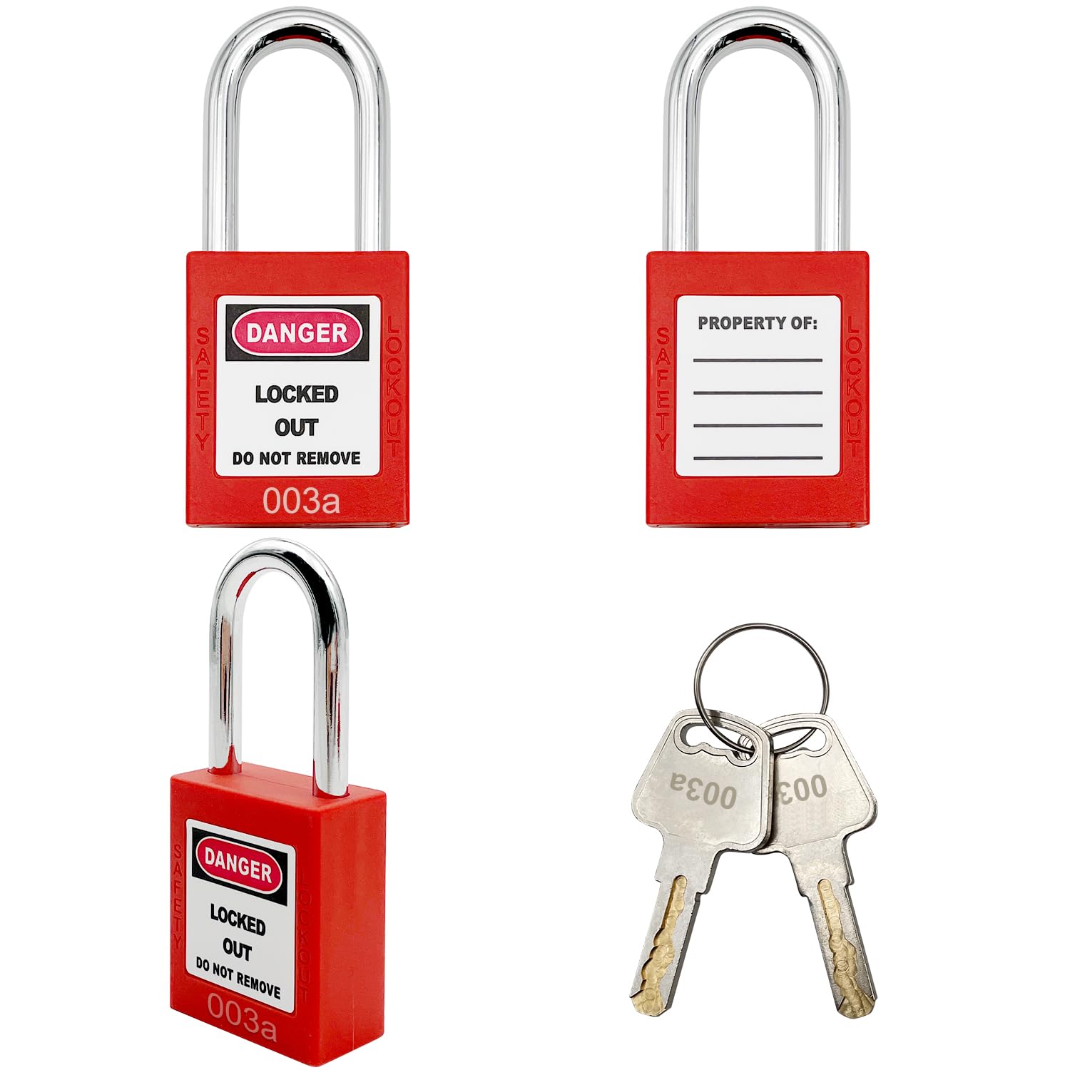 SAFBY 30 candados de bloqueo con llave igual OSHA Loto para bloquear estaciones y dispositivos, color rojo (30 unidades)