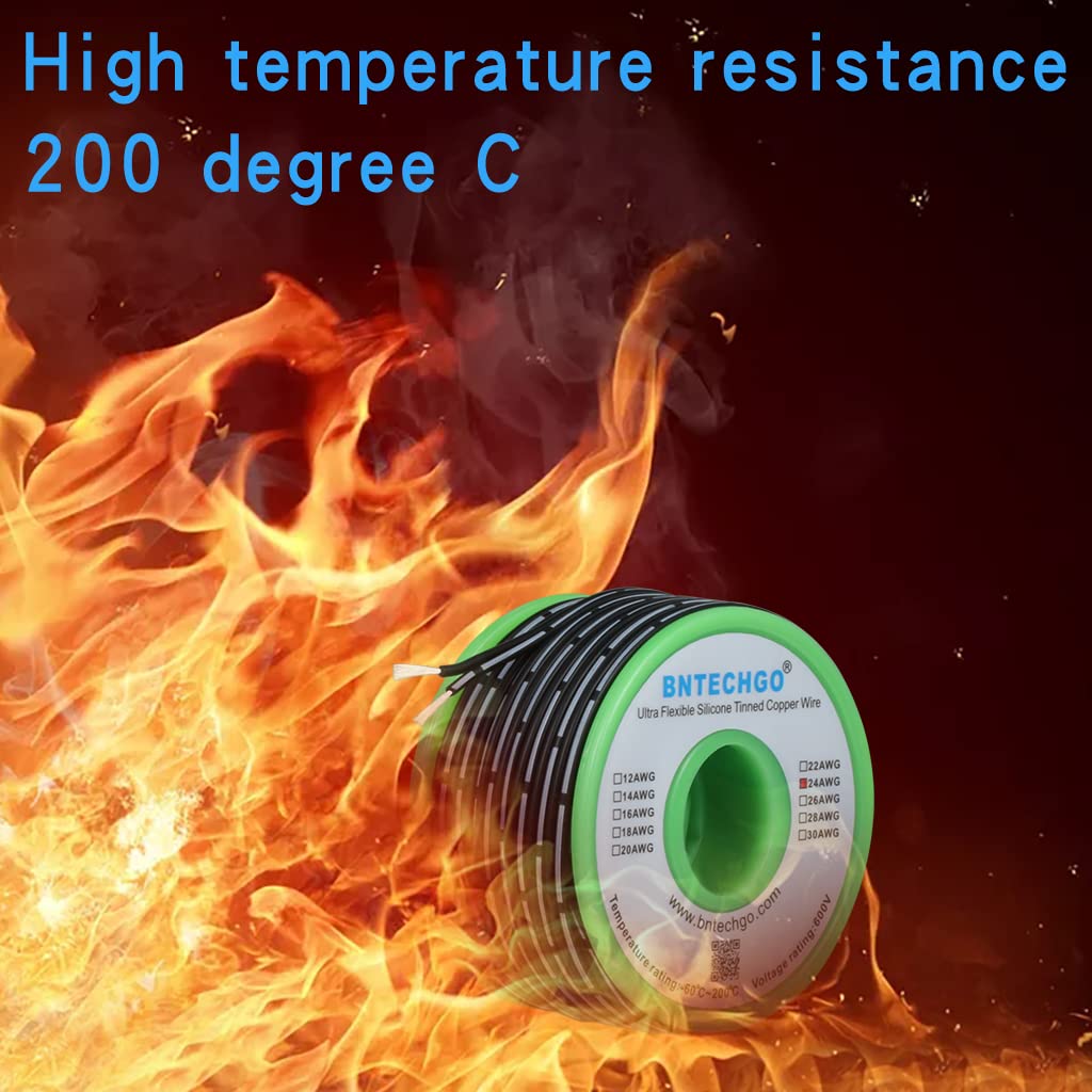 BNTECHGO 24 Gauge Silicone Ribbon Cable Flexible 2P Black 50 ft Flat Cable 24 AWG Stranded Tinned Copper Wire - Image 4