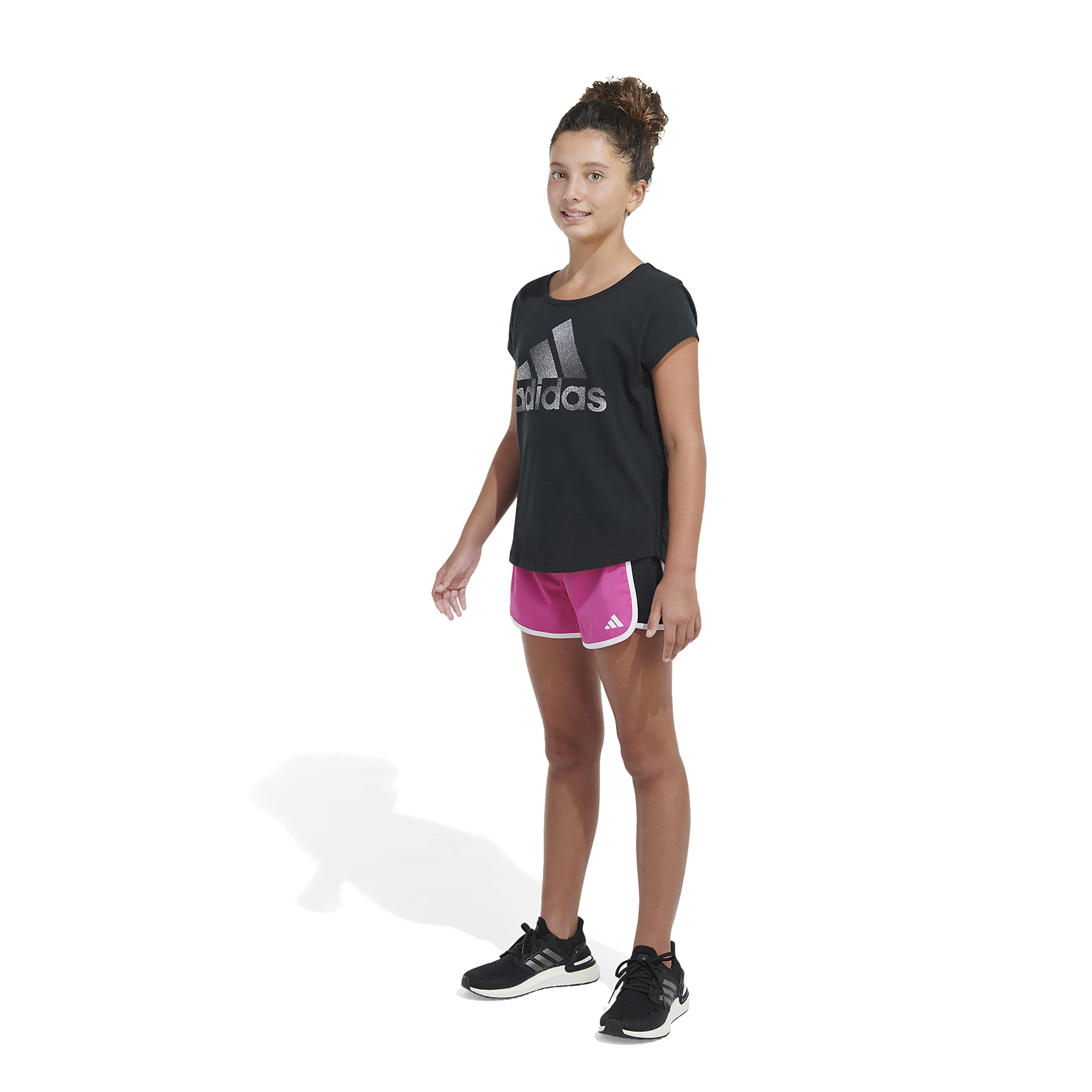 adidas Girls' Big Elastic Waistband Color Block Woven Pacer Shorts, Semi Lucid Fuchsia, XL (16)