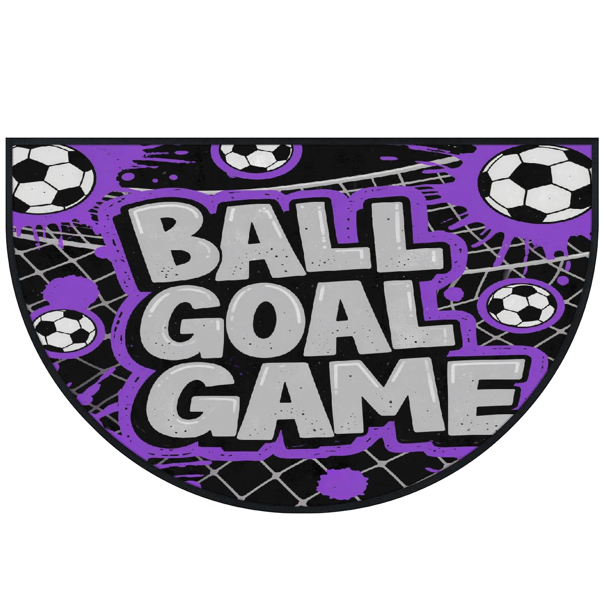 Große halbrunde Fußmatte – Fußballtor, rutschfest, saugfähig, halbrund, Eingangsbereich, niedlich, weich, halbrund, waschbar, Teppich für Küche, Badezimmer, Schlafzimmer, 160 x 100 cm, Lila