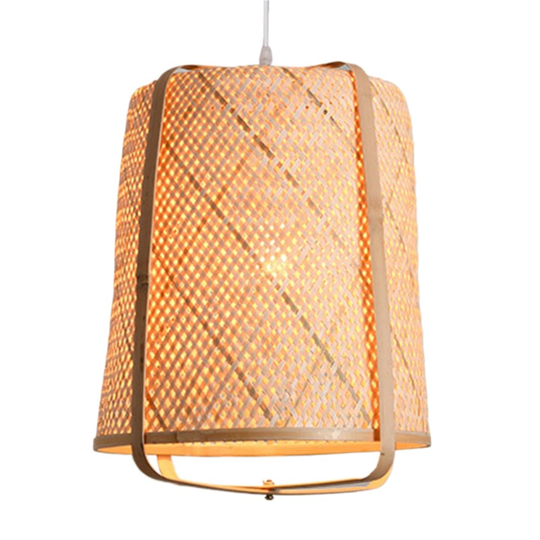 SHUANGZ 15.7-inch Large Bamboo Cage Pendant Light Rustic Wicker Chandelier Natural Material Wicker Lantern for Kitchen Island Fixtures for Restaurant, Living Room, Bar Counter Large Wicker Shade