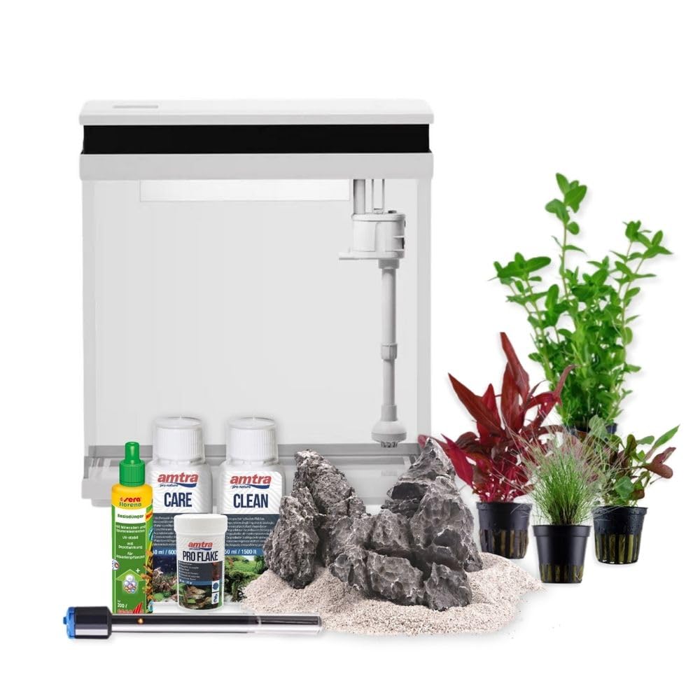 AquaOne Juego completo de acuario LED con bomba HNE-300 I Pequeño nanoacuario de 13 litros con sistema de filtración I Mini Nano platillo Set para peces y gambas
