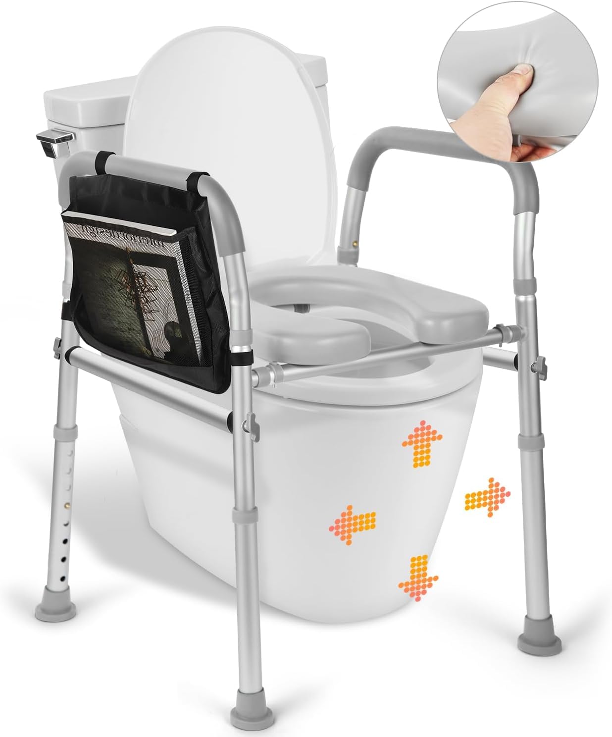 iDream Raised Toilet Seat with Handles – Padded, Adjustable Height & Width, Heavy Duty 160kg Support, Fits All Toilets, Ideal for Seniors, Bariatric, Handicap, and Post-Surgery Use