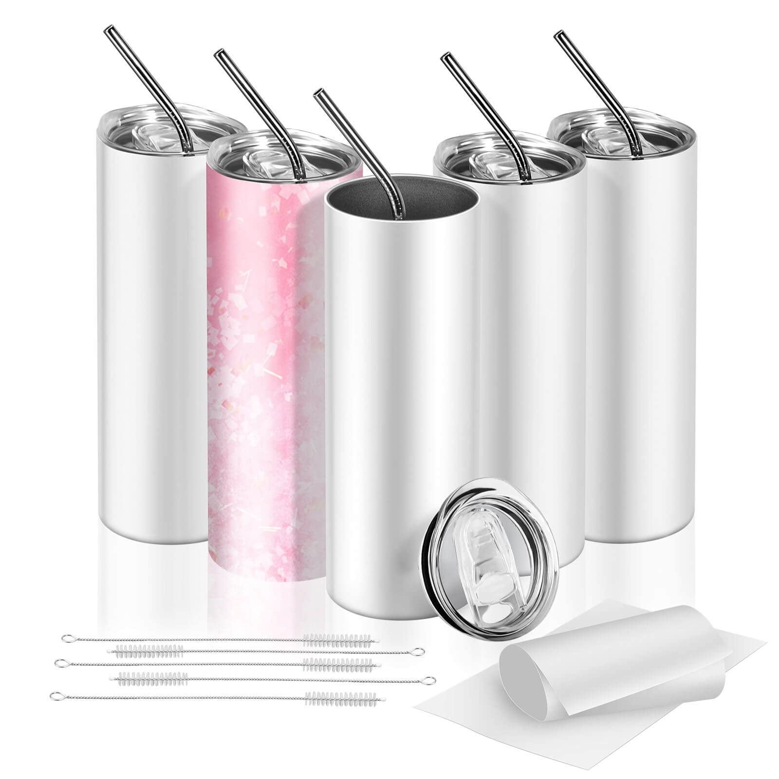 Buy 5 Pack Sublimation Tumblers 20 oz Skinny Straight Bulk Stainless