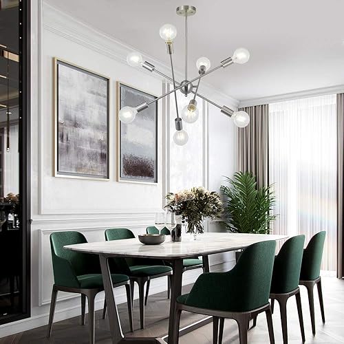 Miniatura 6 de Lámpara de araña Sputnik moderna con brazos ajustables, lámpara colgante de mediados de siglo, lámpara de techo industrial vintage, níquel cepillado