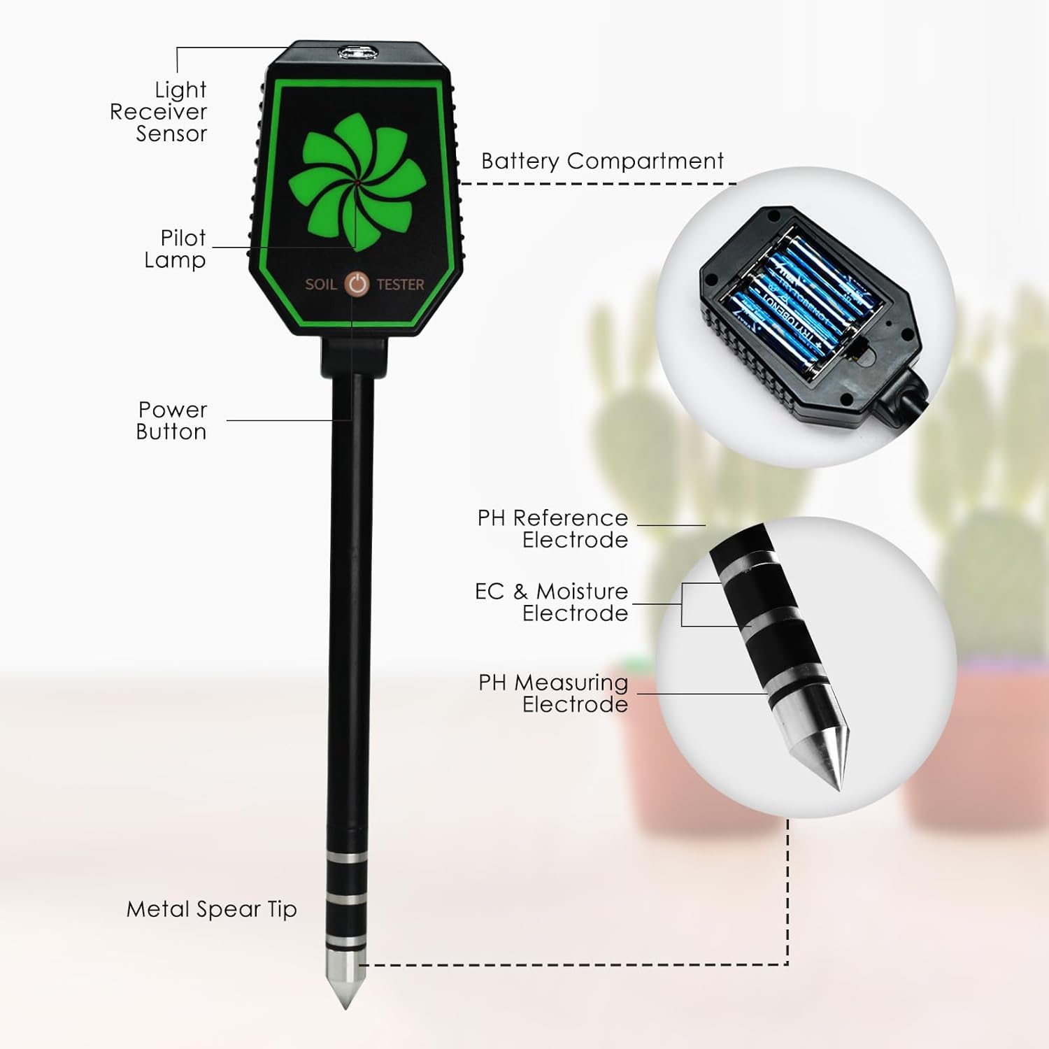 8-in-1 Soil Meter with Bluetooth, Measures pH, EC, Salt, Fertility, Moisture, Temperature, Humidity & Light, App Control, Data Logging, Accurate Gardening & Farming Tool