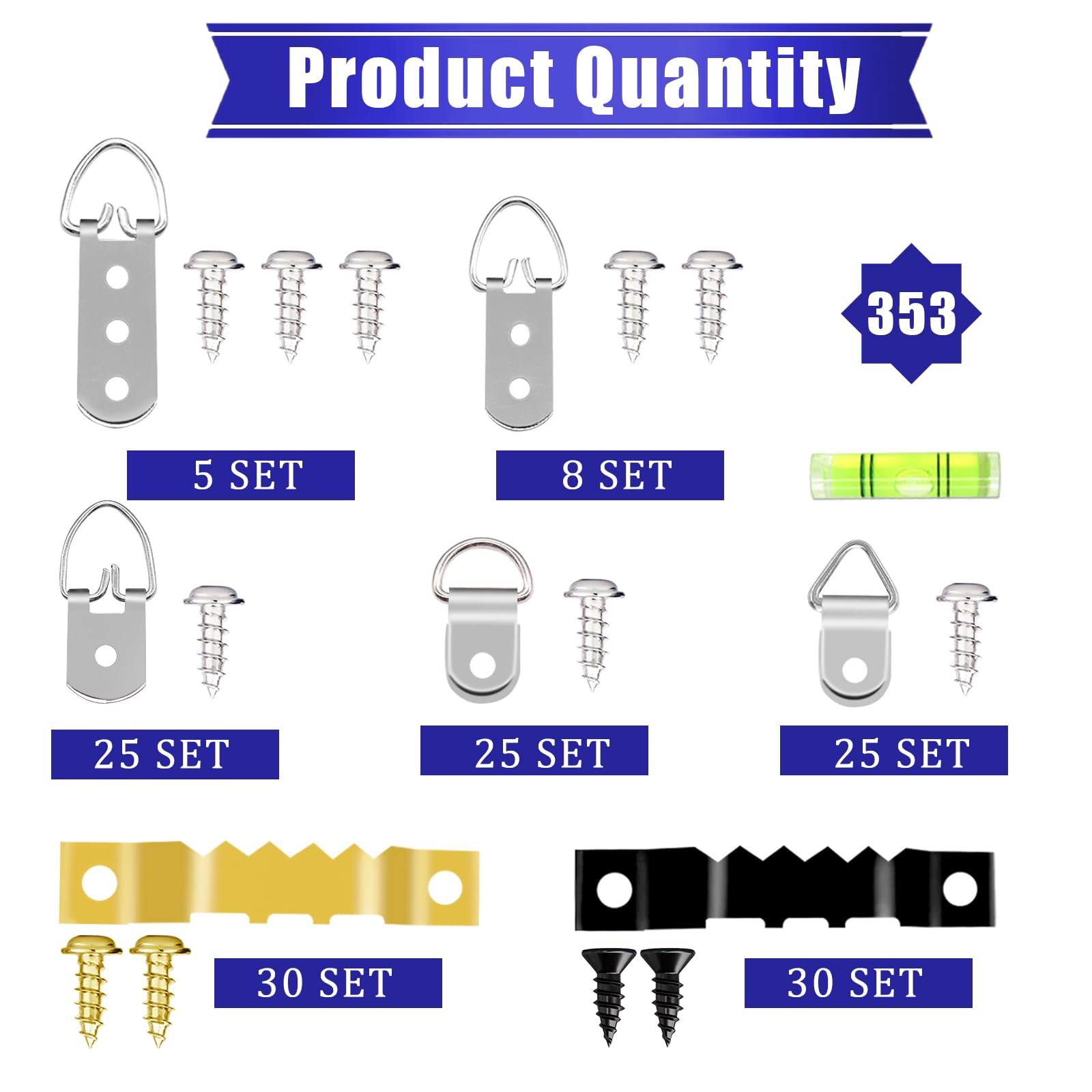 353PCS Picture Hanging Kit,Picture Hangers Heavy Duty Picture Hanging Hooks with Screws,Picture Frame Hooks Heavy Duty Picture Framing Supplies Kit for Picture Hanging(7 Types) — Amazon image 3