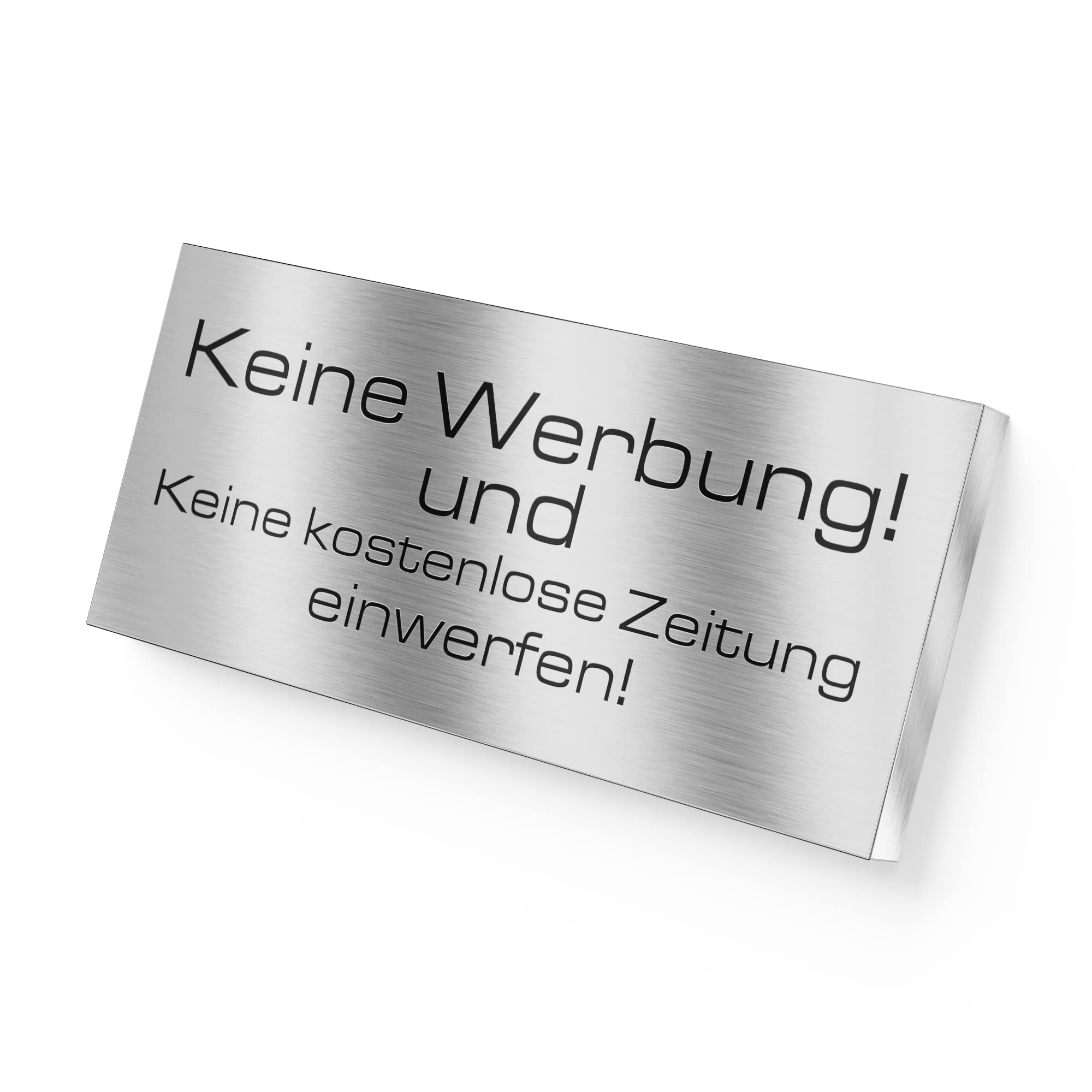 Graviers Placa de acero inoxidable con nombre grabado en acero para buzón con texto «Keine Werbung». Placa autoadhesiva o con orificios, 8,5 x 3 cm