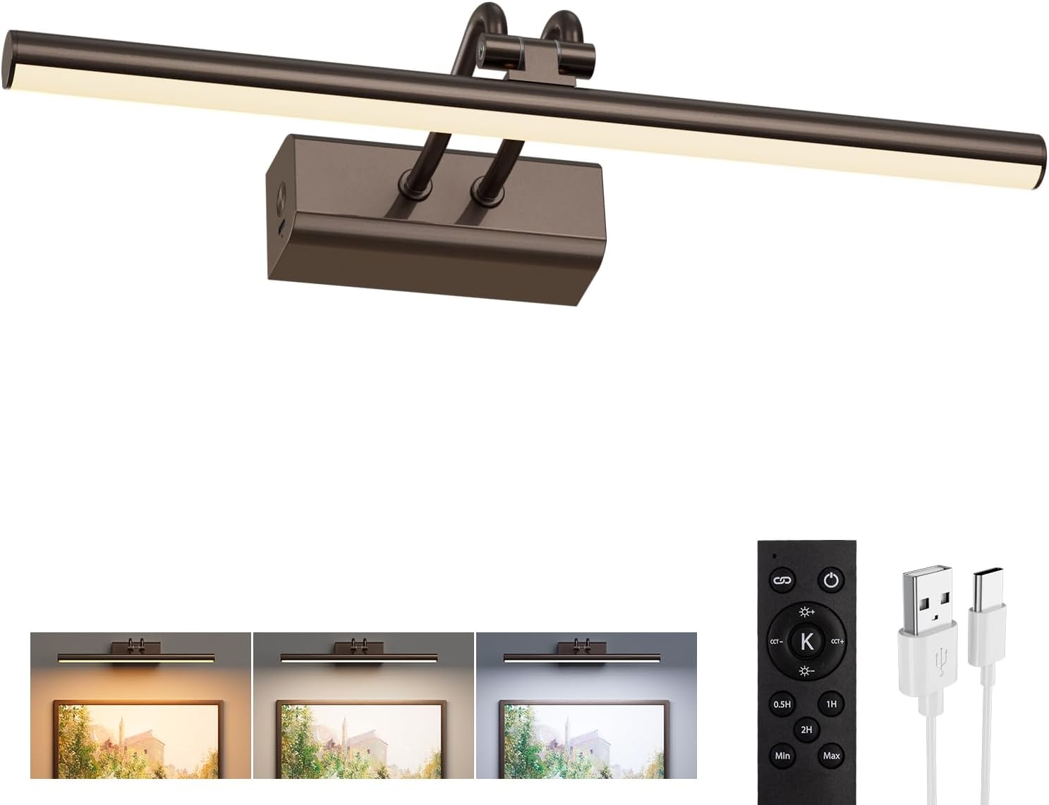 Battery Operated Picture Light for Wall, Wall Light for Living Room, 4000 mAh, 13.8'' Dimmable Art Painting Light, Remote Control, Black, Display for Gallery, Living Room, Bedroom(Black)