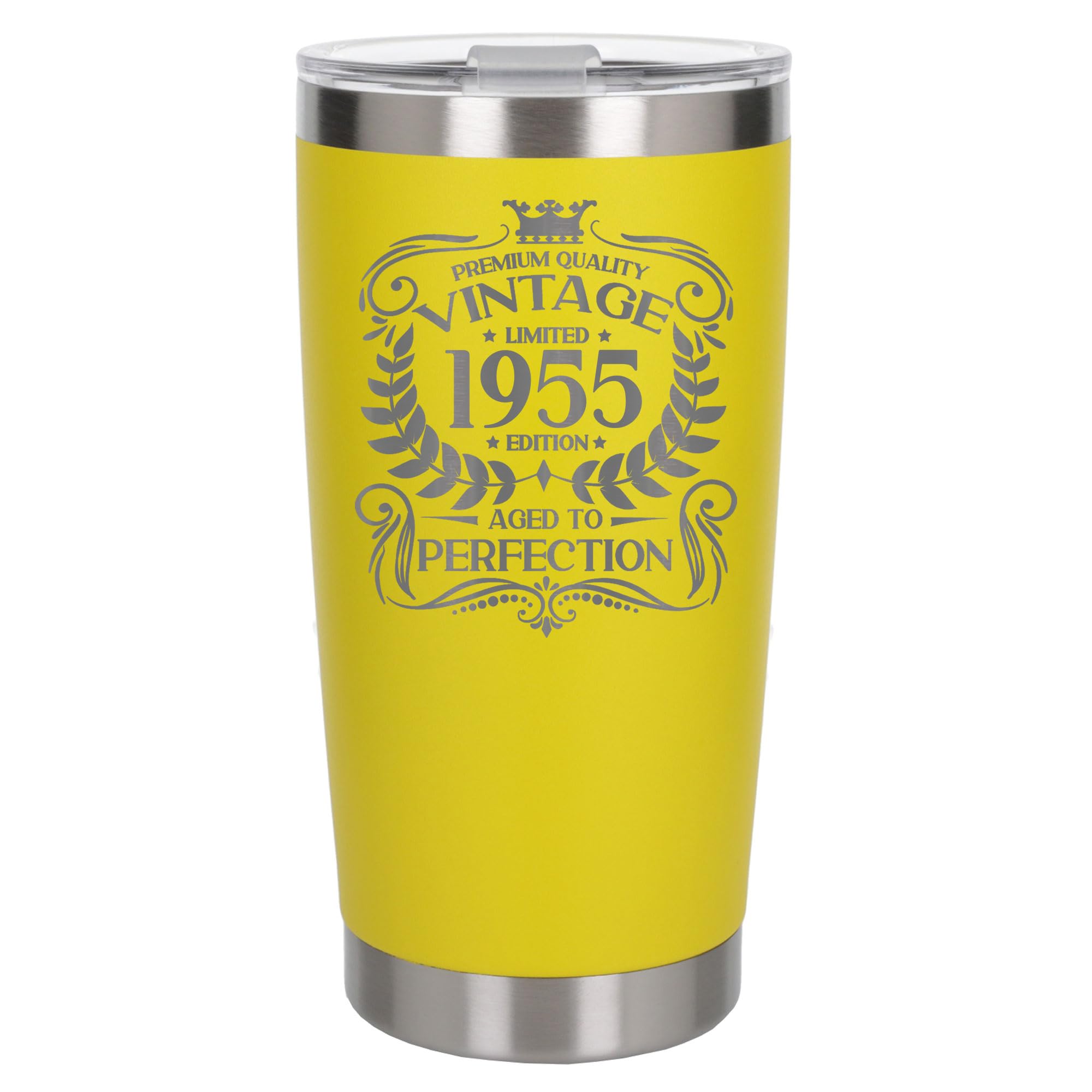 Always Looking Good 71st Birthday Gift Vintage 1955 Aged to Perfection Engraved Insulated Travel Mug Present for 71 Year Old Yellow Thermal Coffee Flask Travel Mugs with Lids