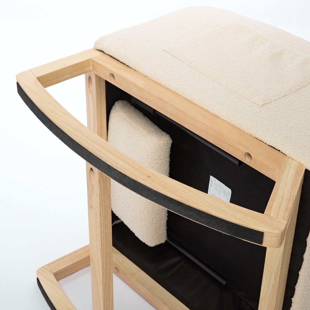 Modern Accent Rocking Chair Rocking Chair with Solid Wood Legs, Upholstered Nursery Glider Rocker, Comfy Armchair with Side Pocket, Living Room Lounge Arm Chair with High Backrest Teddy