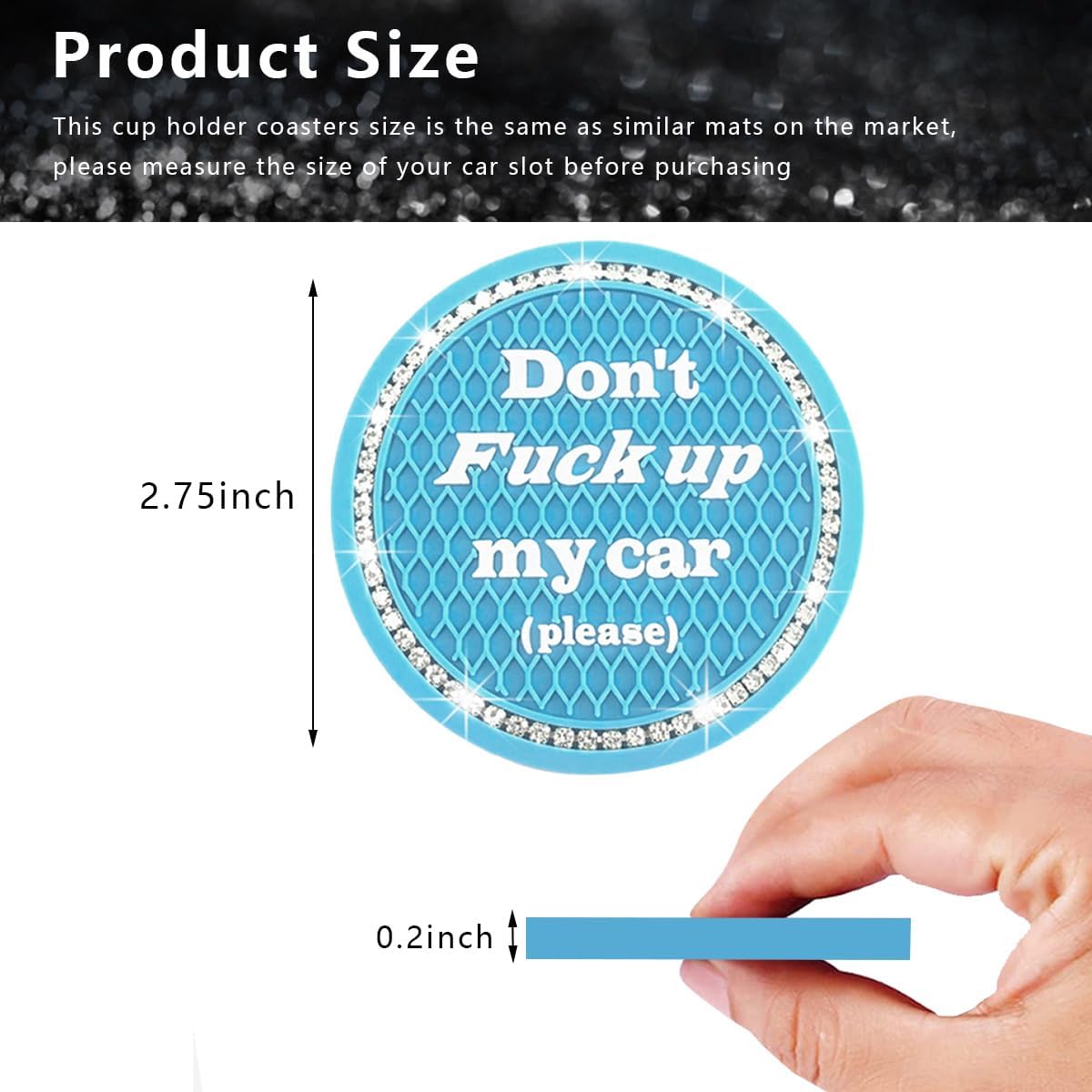 Ziciner 2 Pack Bling Car Cup Holder Coaster, 2.75 Inch Anti-Slip Auto Insert Cup Coaster, Crystal Car Drink Cup Mat Perfect for Women Girls, Universal Interior Decor Accessories (Light Blue) image 2