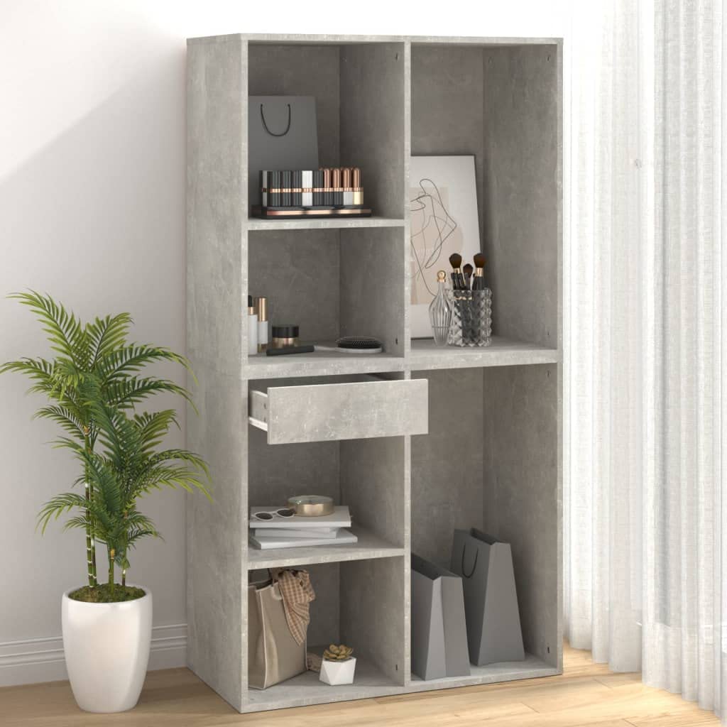 Hothingwell Kosmetikschrank, Betongrau, 80 x 40 x 75 cm, aus Holz, mit Schublade und Fächern, Beauty-Aufbewahrungsschrank für Make-up und Zubehör