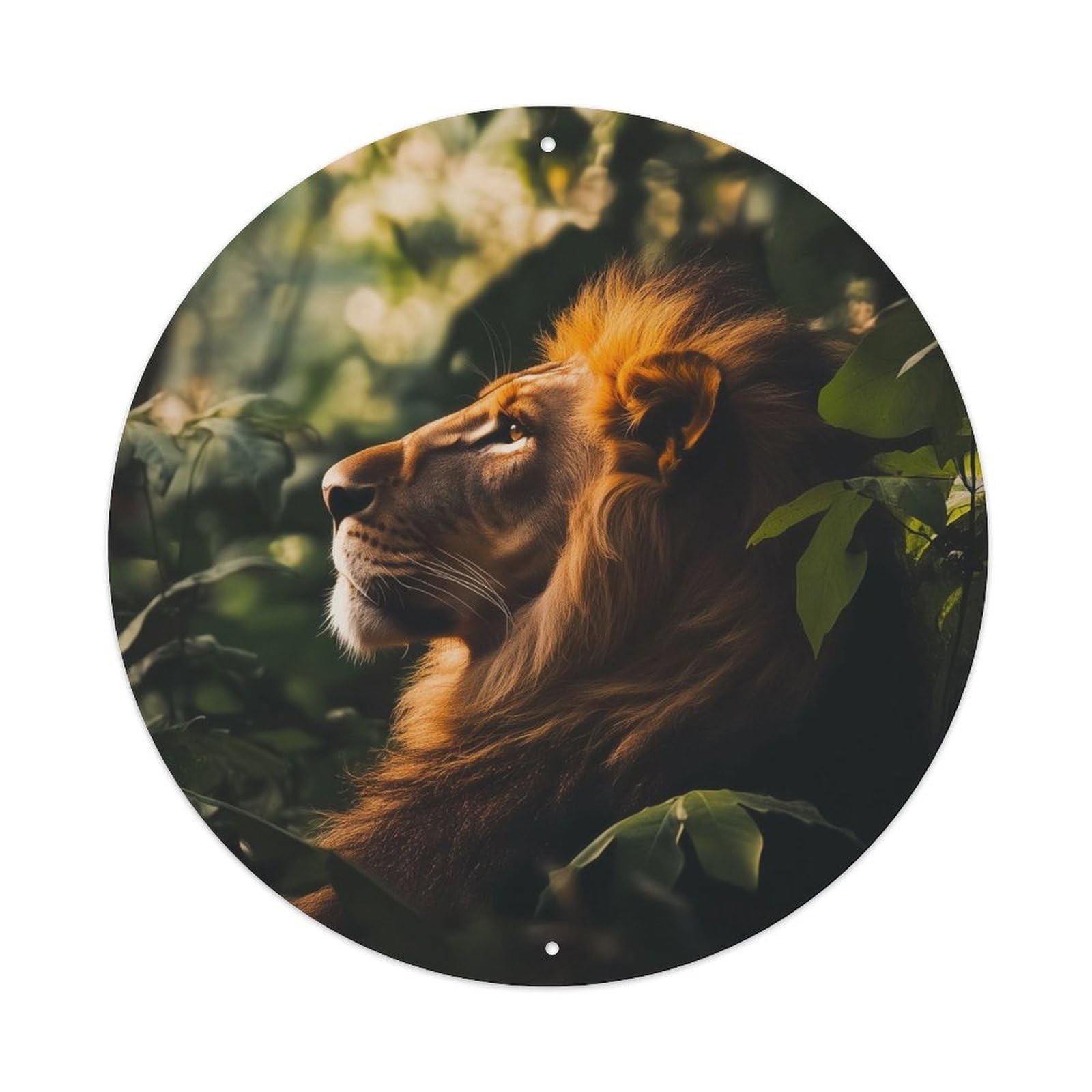 Animal Lion Wildlife Jungle Foliage Sunlight Amber Eyes Vintage Metal Tin Sign Plaque Wall Decor for Cafe, Club Bar, Office, Garden Metal Poster 8x8Inch