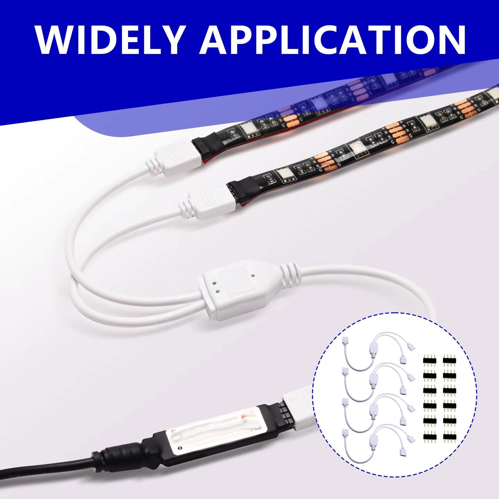 Câbles répartiteurs LED RVB 4 broches, connecteurs de bande lumineuse, répartiteur d'angle 4 broches, 30 cm Blanc