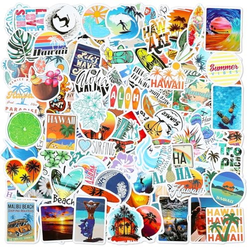 Calcomanías de vinilo de playa de Hawaii impermeables para personalizar termos 2