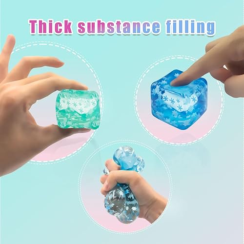 Miniatura 3 de Pelotas de hielo con copos de nieve en el interior, paquete de 4 (azul, verde, rosa, morado) - Juguetes sensoriales antiestrés para apretar y
