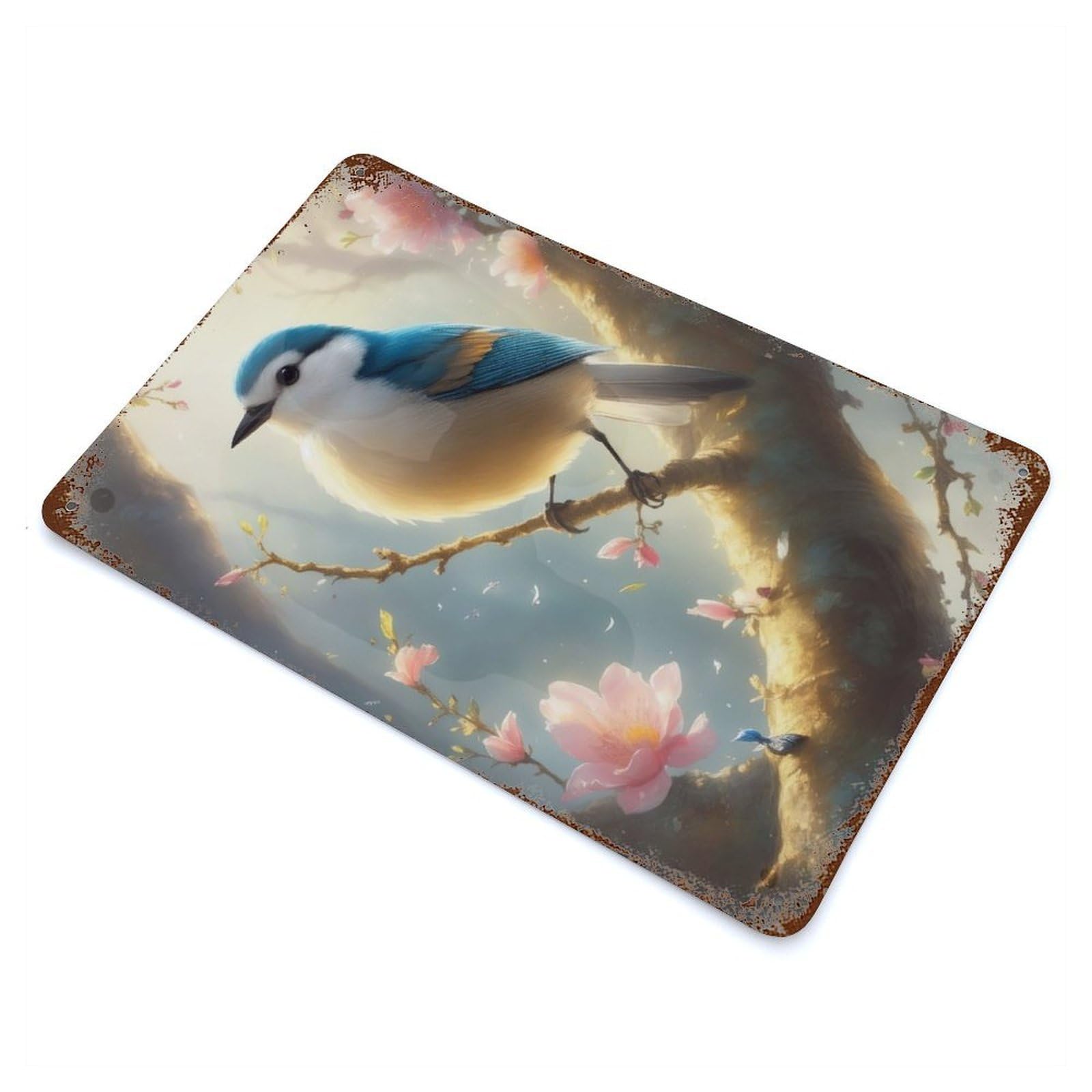Blue Robin Distressed Metal Wall Sign 11.8"x7.9", Industrial Home Decor for Garage, Pub Or Kitchen