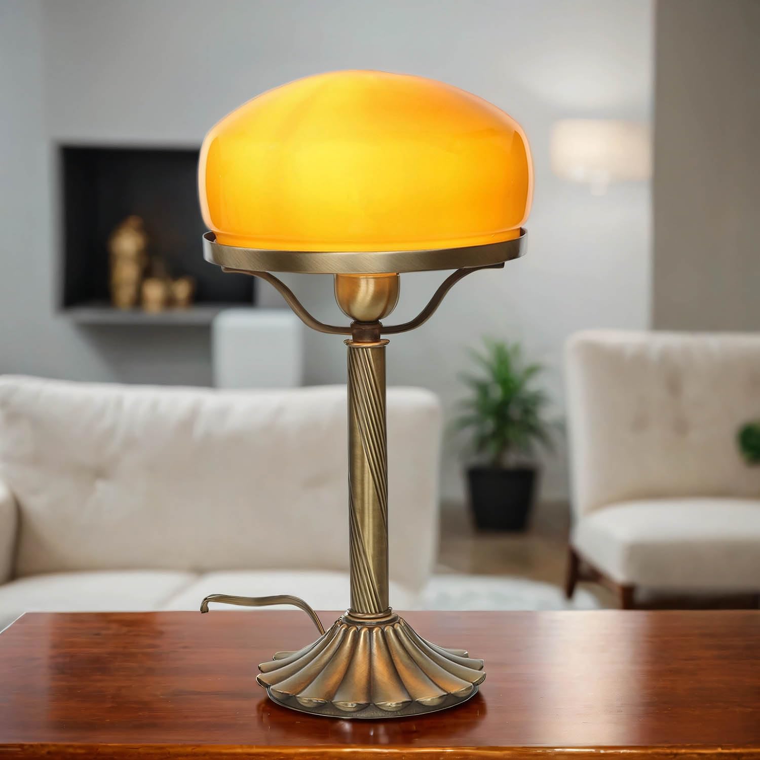 Lampada da tavolo premium ottone vetro in bronzo arancione chiaro camera da letto ufficio 40,5 cm di altezza E27 lampada da tavolo art nouveau da lettura a fungo