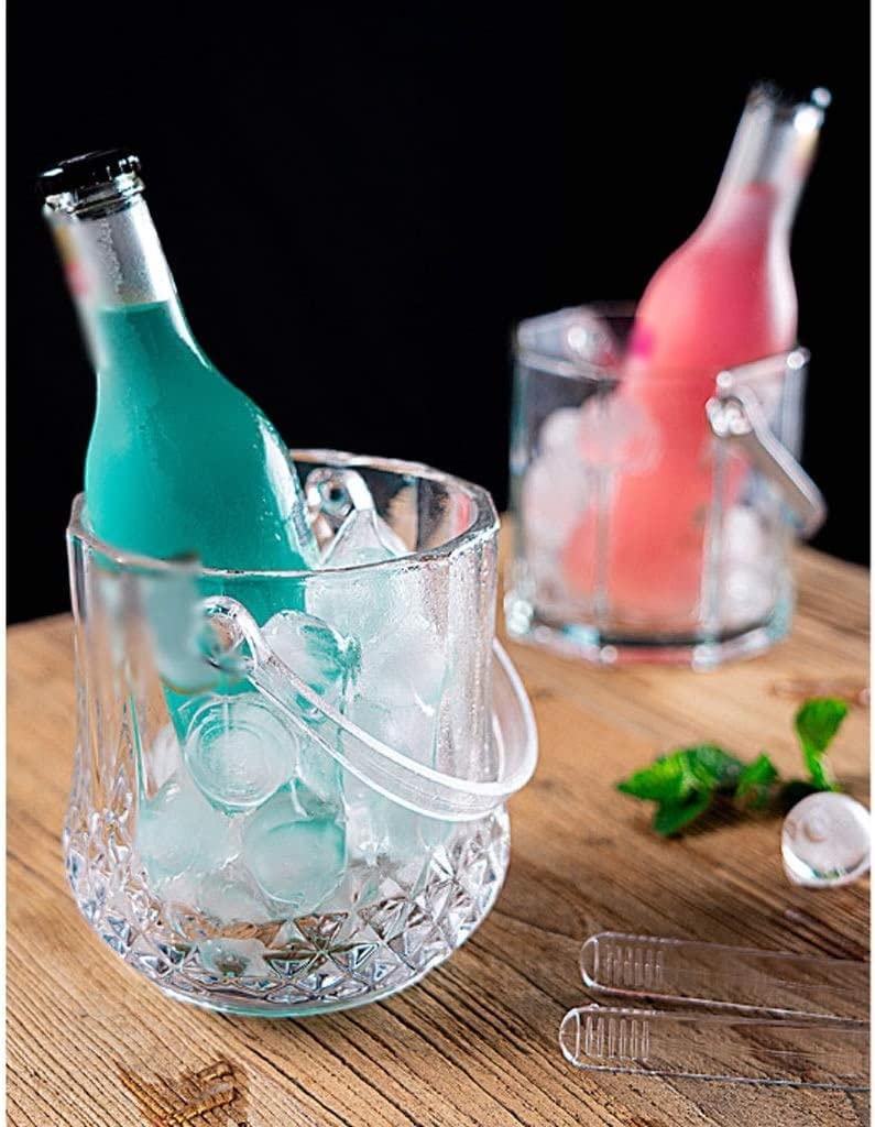 Cubitera Botella Vino Cubo de Hielo de Vidrio Transparente fácil de Transporte Mango de Bebida contenedor de Hielo multifunción para el Vino de champán Las Herramientas de Bar