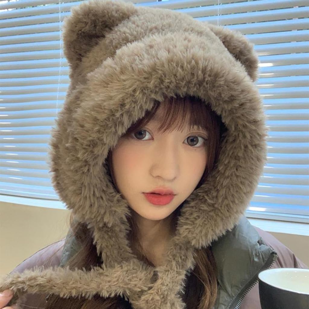 Thicken Windproof Bear Ear Shape Hat for Women Teens Keep Ear Warm Hat Cold Weather Thicken Trapper Hat