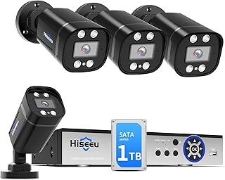 [Face Detection] Hiseeu 5MP Wired Security Camera System, Surveillance DVR Kit w/ 4Pcs Security Cameras Outdoor Indoor, 1TB HDD, IP66 Waterproof, Human Detect & Remote Access, for 24/7 Record