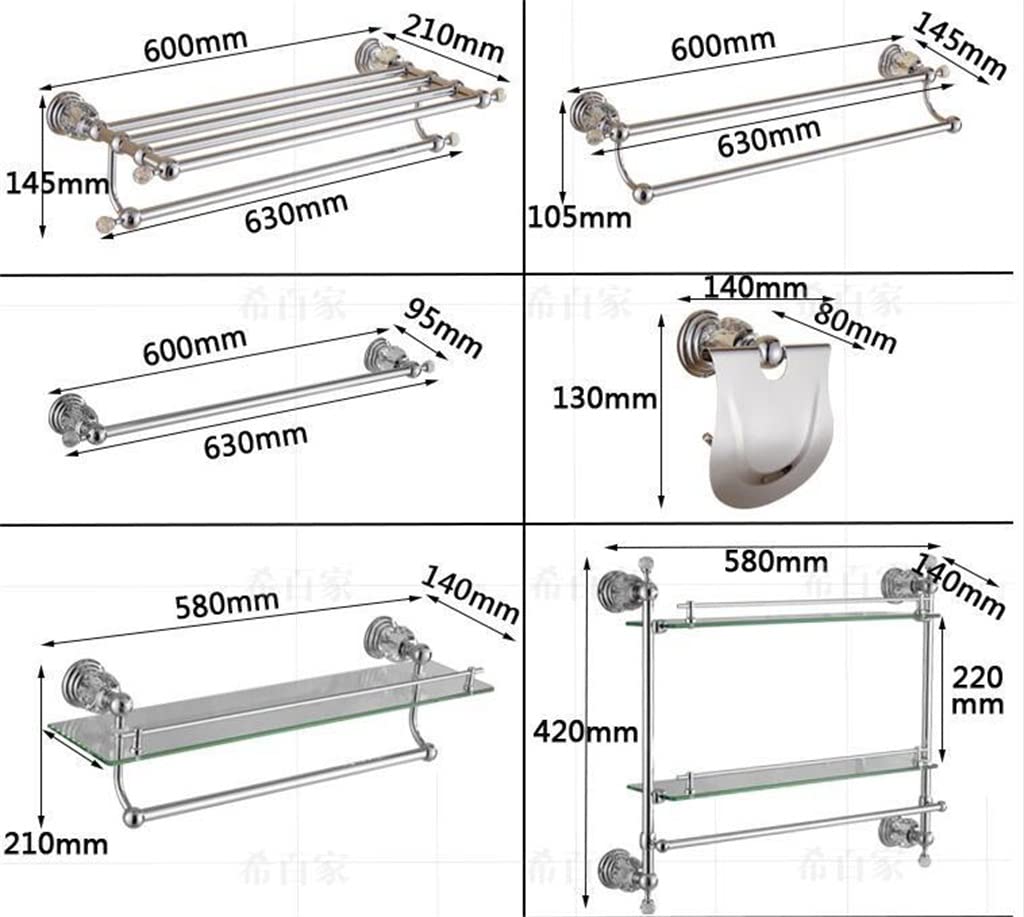 Estante de ducha de latón, soporte de papel higiénico, barra de toalla de montaje en pared de cristal plateado, soporte de cepillo de baño, juego de accesorios de Hardware de baño.(Color : paquete de