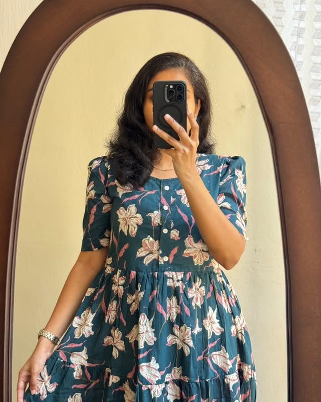 Image of Floral Midi Dress for Women - Summer Boho Dress, Lightweight & Breathable, Elegant Floral Print, Casual & Vacation Outfit, Comfortable Flowy Dress for Women