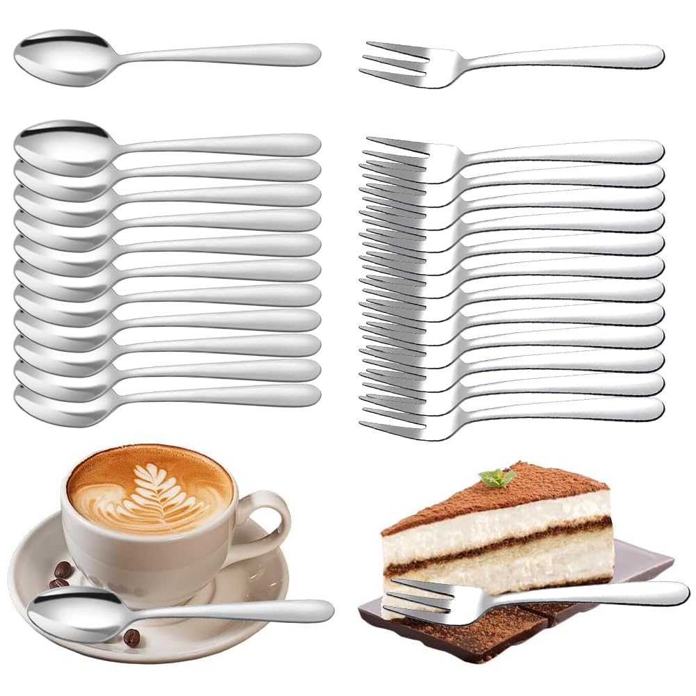 Gohytal Set di cucchiai da tè in acciaio inox, cucchiaini da caffè, cucchiaini da dessert, set di cucchiai da tè per ristoranti, lavabili in lavastoviglie