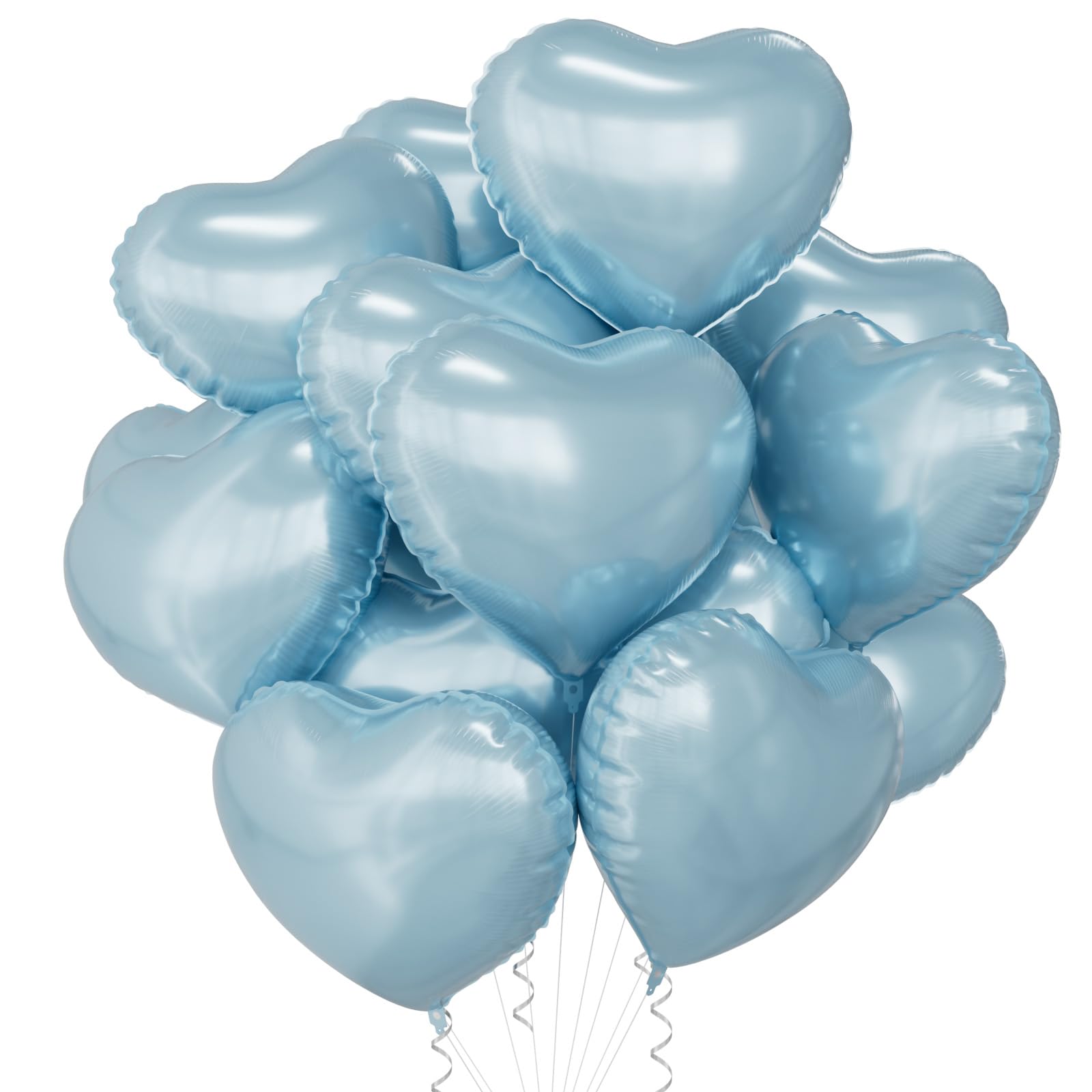 SULALABOO 15Pcs Blue Heart Balloons Helium 18 Inch, Heart Shaped Foil Balloons for Valentines Day Mother's Day Engagement Anniversary Birthday Bridal Wedding Party Decorations