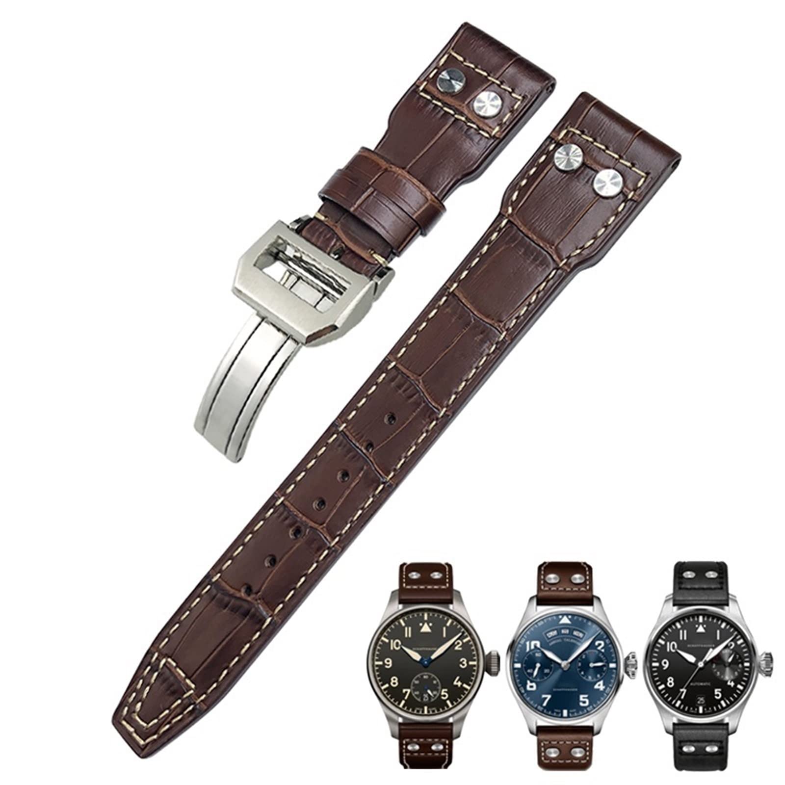 Cinturino in vera pelle con rivetti da 20 mm adatto per IWC Big Pilot TOP GUN Watch IW3777 cinturino in pelle di vitello, Without Buckle, agata