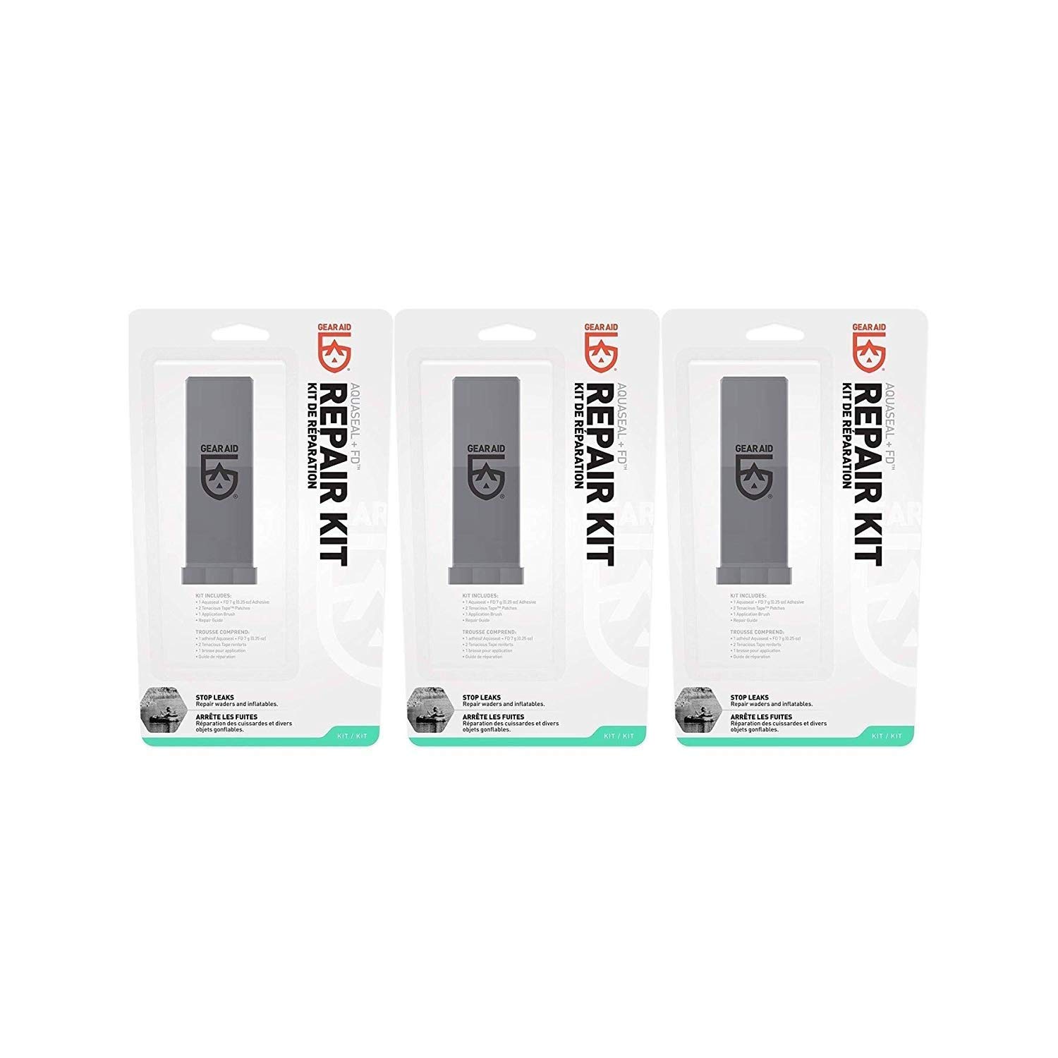 GEAR AID Aquaseal Wader and Boot Repair Kit – Waterproof Adhesive and Patch Kit for Fixing Holes, Tears in Neoprene, Breathable Waders and Outdoor Gear with Aquaseal FD and Tenacious Tape, 3 Pack