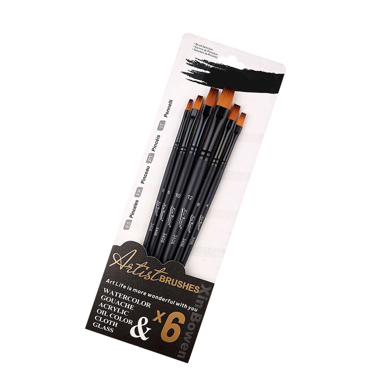 Jazuaiao Pingfeng 6 Pcs Paint Brushes Nylon Hair Painting Brushes Painting Detail Brush Artist For Watercolor Oil Body