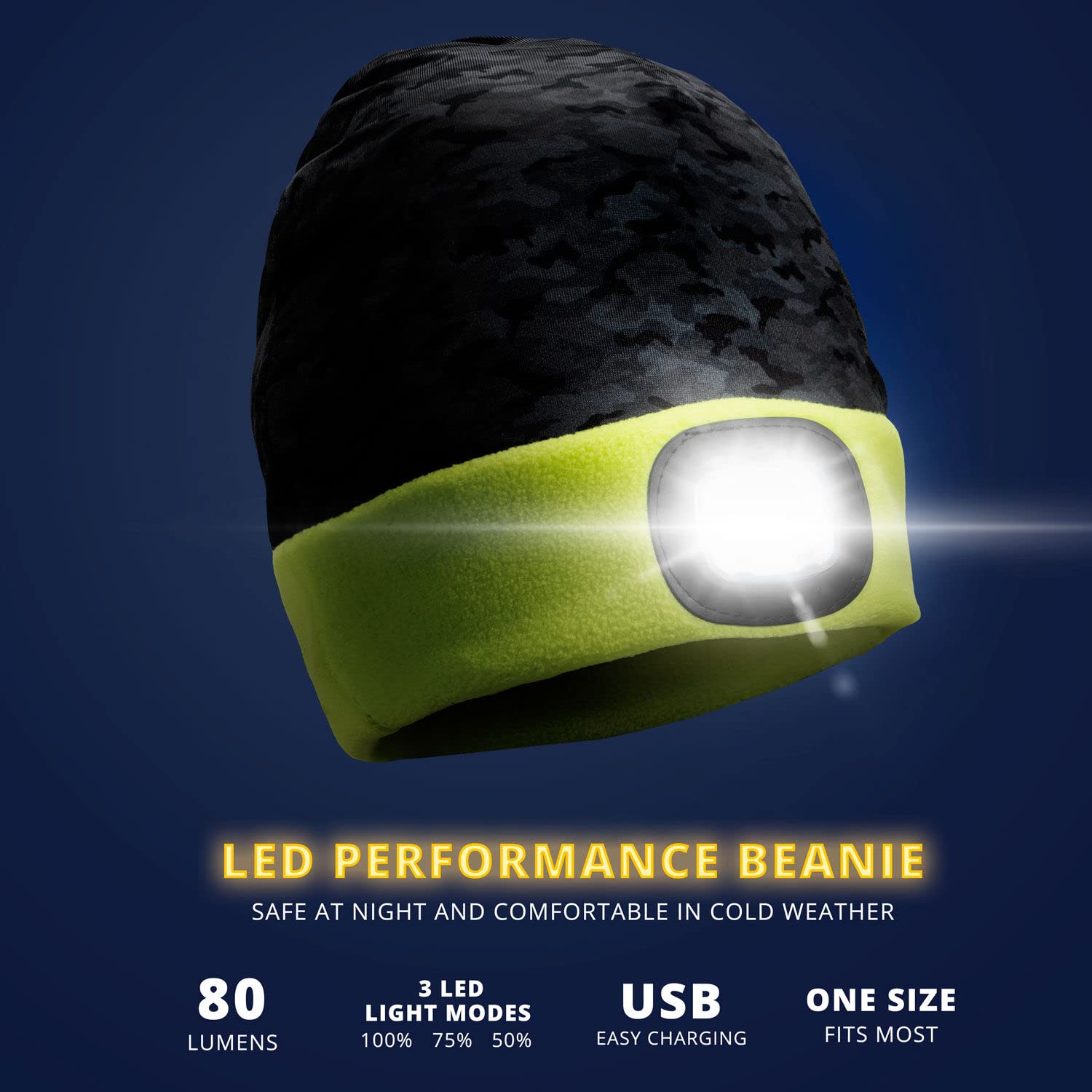 Gone For a Run Running LED Performance Fleece-Lined Reversible Beanie | 3 Light Modes | Nighthawk