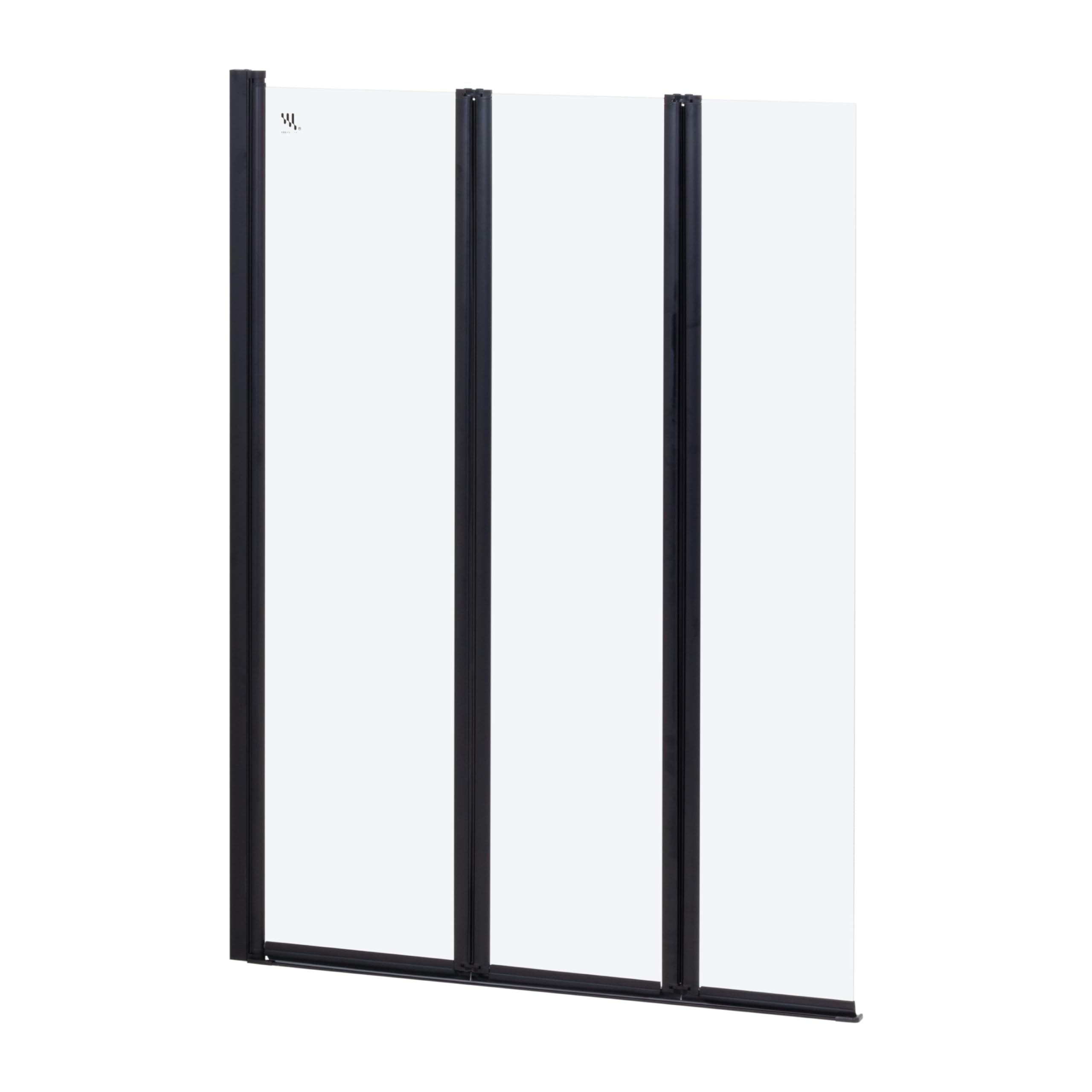 PETRA Mampara de ducha para bañera 100 x 140 cm, 3 paneles plegables, perfiles negro mate, cristal templado transparente 6 mm esg nano