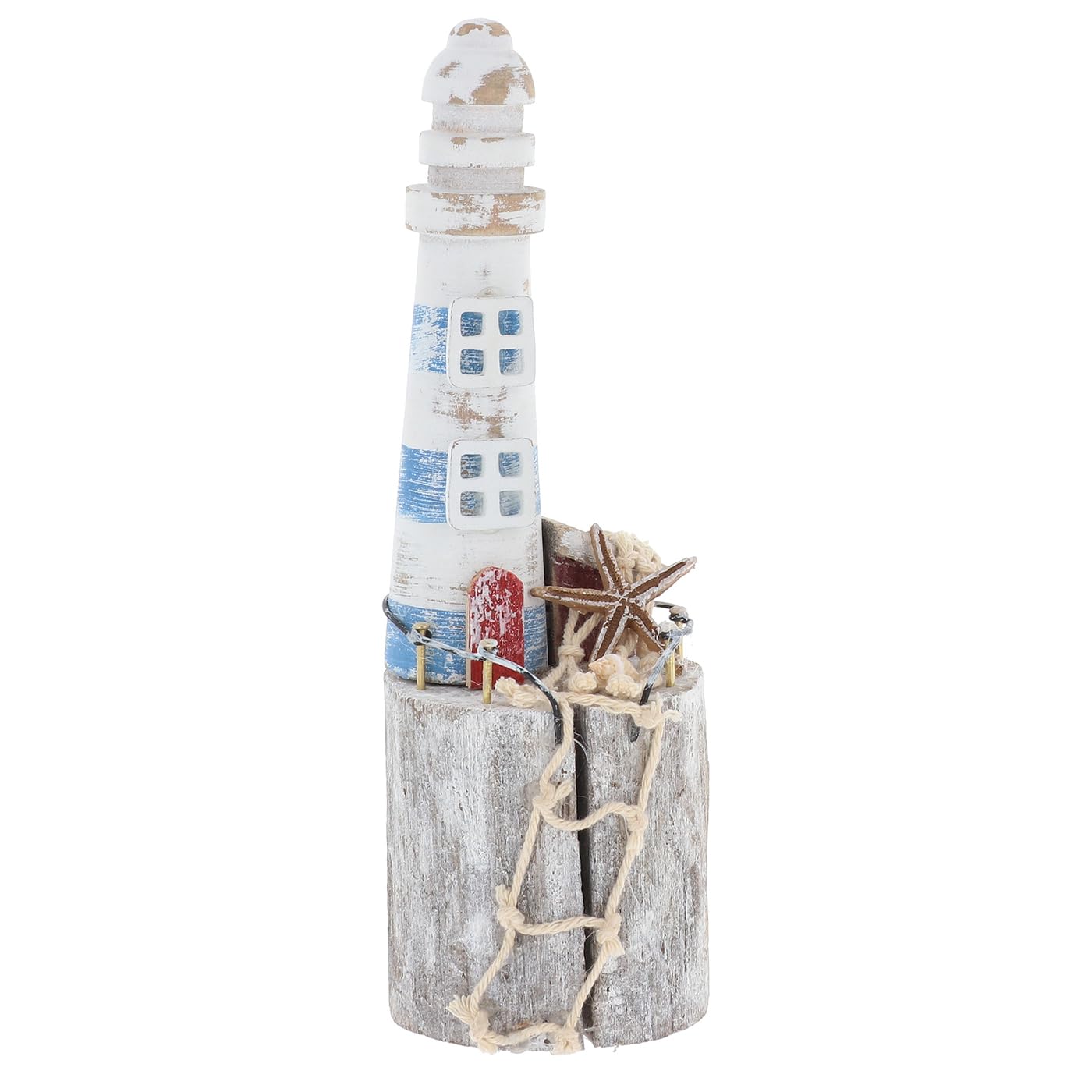 Shudehill Giftware Multicolour Sandy Bay Standing Beach House Ornament Decoration - Beach Rustic Themed Design With Lighthouse, Anchor, Log House And More (Lighthouse)