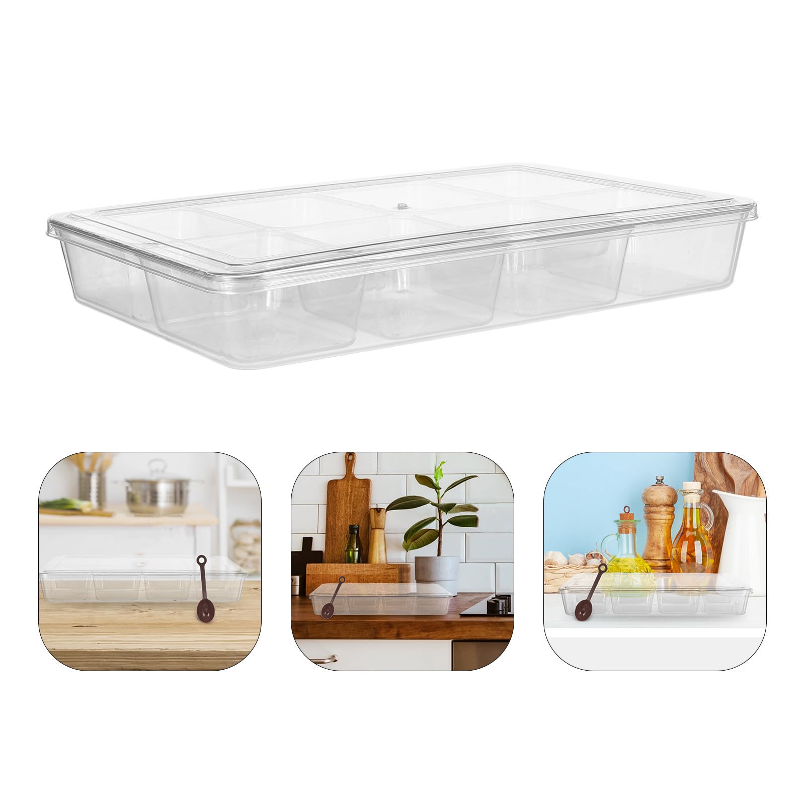 8 Stück Transparente Gewürzbox aus PC mit Deckel und Löffel 8 Fächer Gewürzbehälter für Salz und Gewürzpulver für Picknicktische und Hot Pot