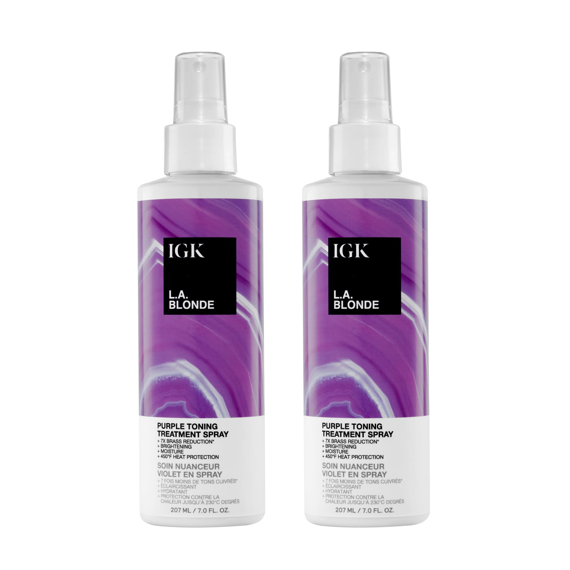 IGK L.A. Blonde Purple Toning Treatment Spray 2 pack – Leave-In Violet Spray That Neutralizes Brass, Brightens Blonde, Hydrates & Provides 450°F Heat Protection – Vegan & Color-Safe