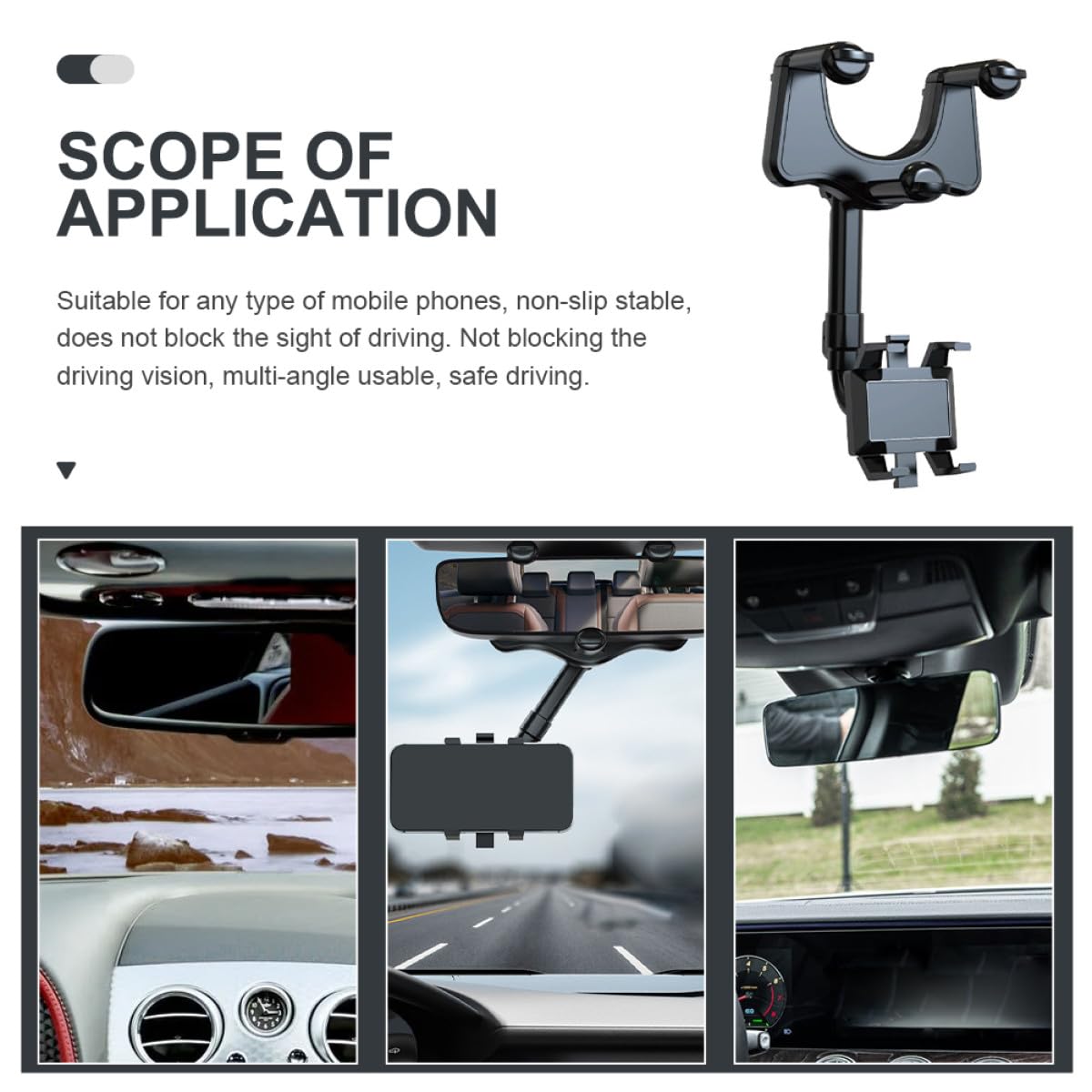 Soporte para Teléfono de Coche Clip Giratorio en Abs y Pegamento PU, Soporte GPS Negro Adecuado para Vehículo y Conducción Segura