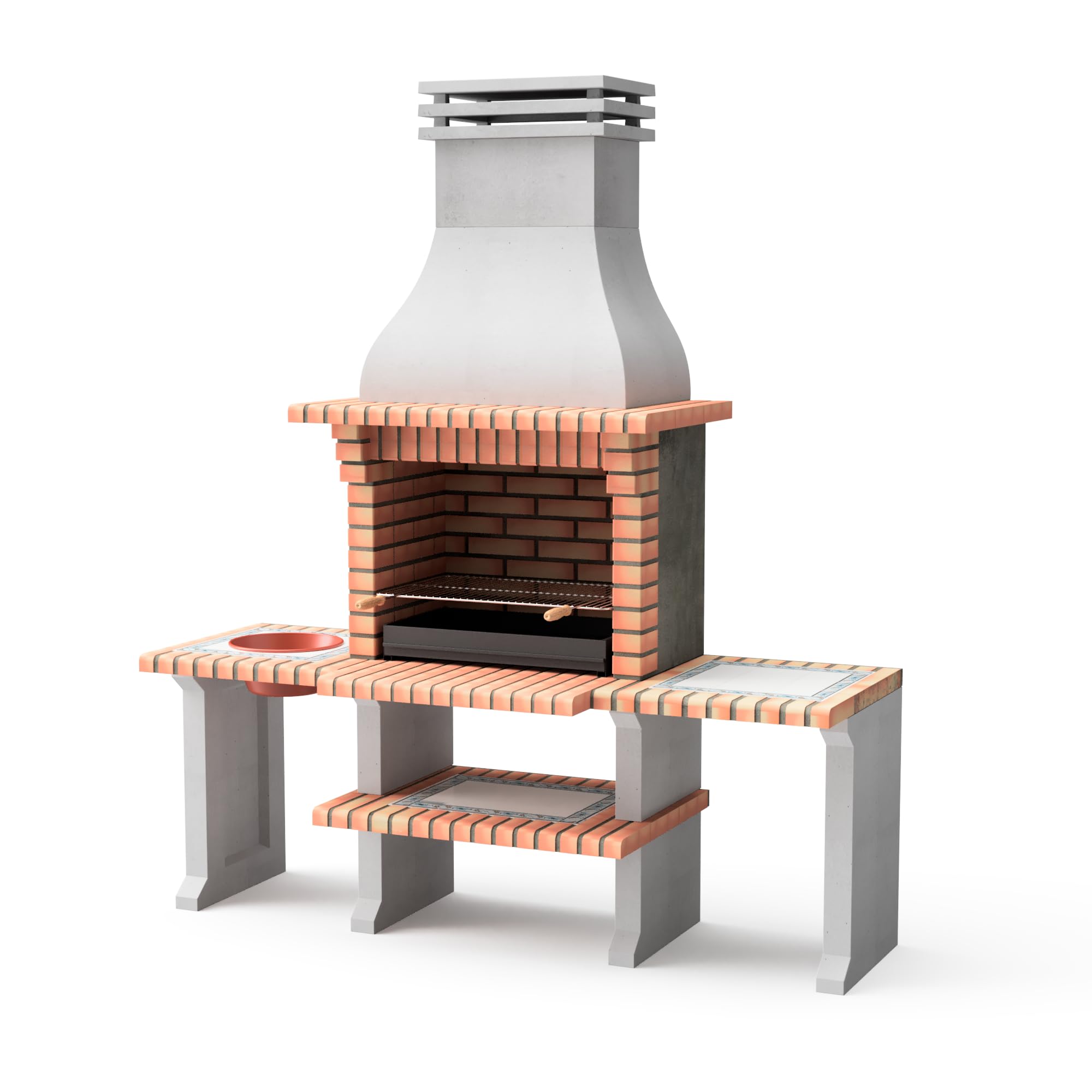 MOVELAR - Barbacoa de Obra Prefabricada de Leña y Carbón Modelo New Azores Plus XL (Gris, Naranja - 210 x 81 x 250 cm) REF: 3509/5 - Cocina de Exterior con Parrilla Zincada y Soportes Lateral