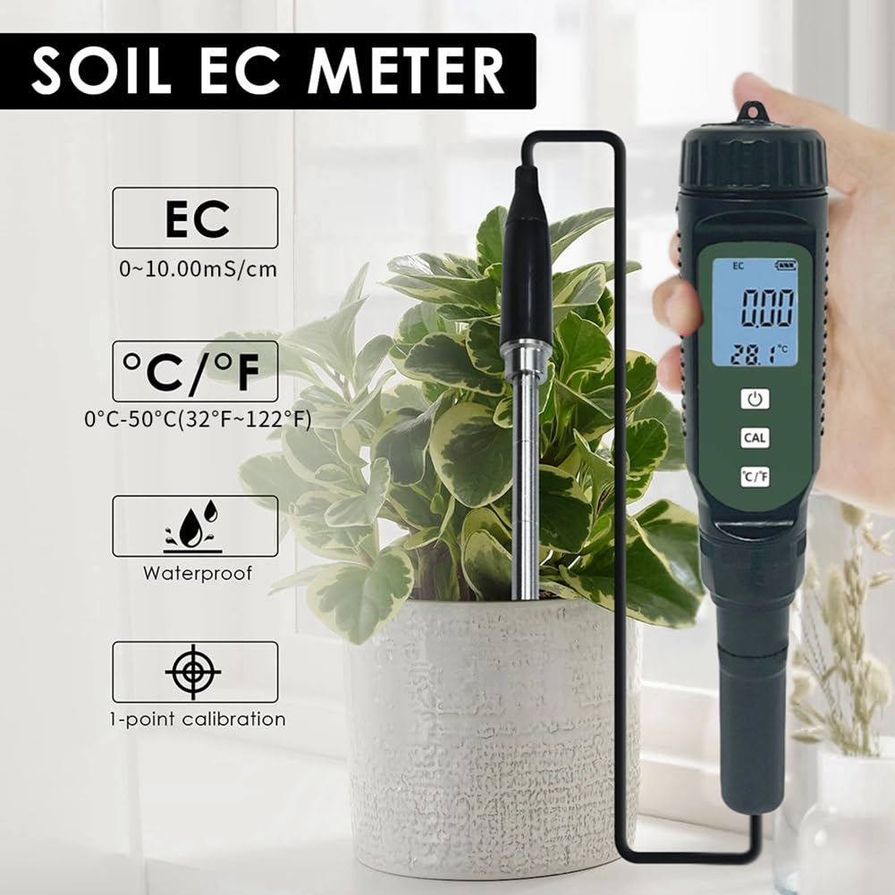 Tester del Suolo Valore EC Termometro Sonda Esterna Strumento di Test per Piante da Giardino Fiori