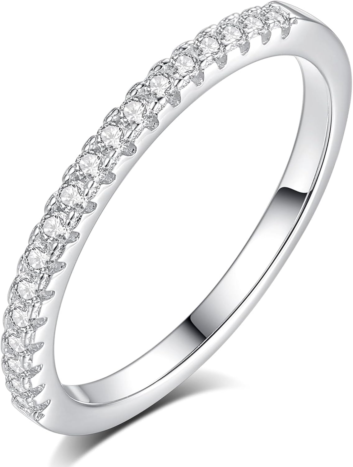 Moissanite Wedding Band, Wedding Rings for Women, D Color VVS1 Lab Created Diamond Sterling Silver Rings Half Eternity Stackable Engagement Ring Anniversary Band