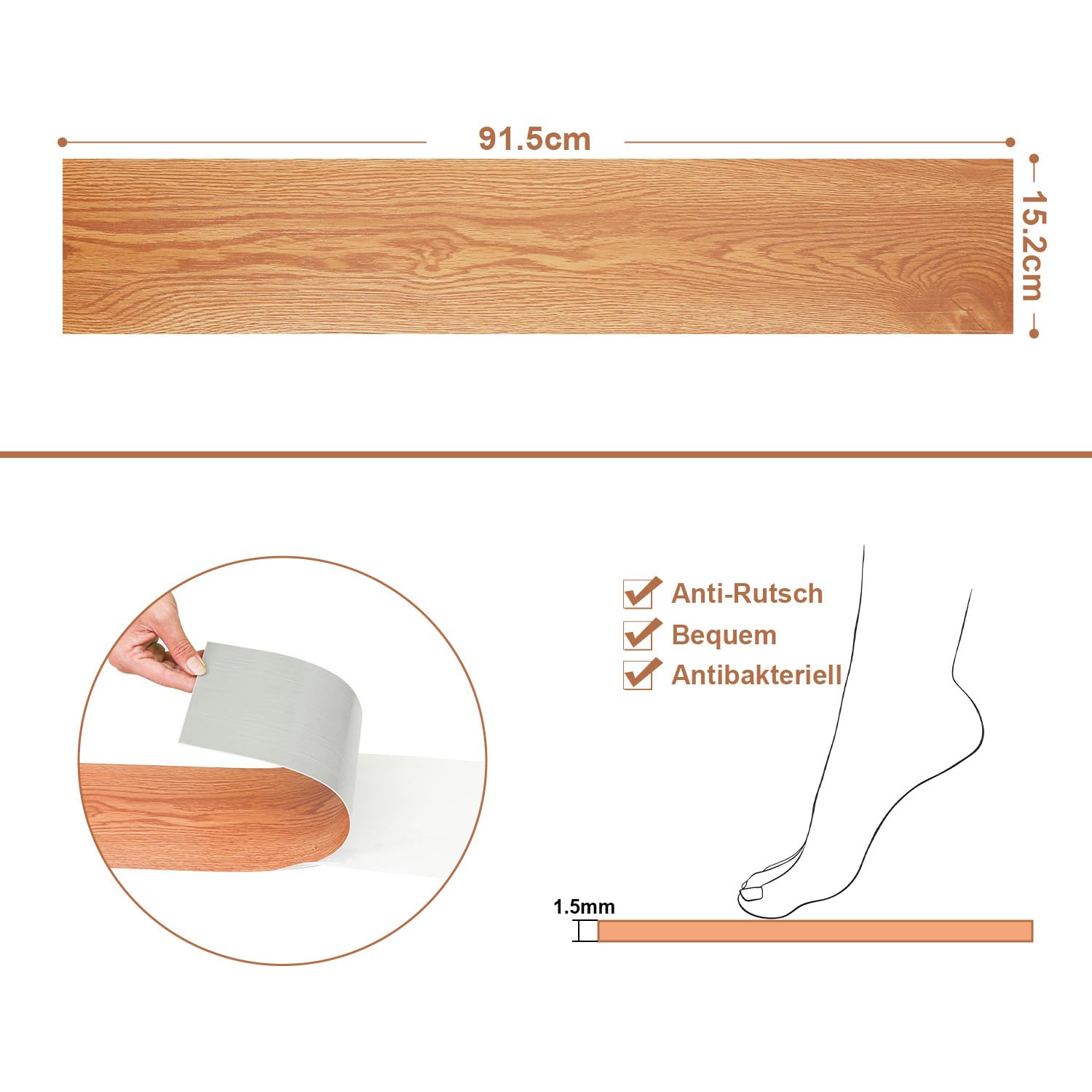 Pavimenti in PVC autoadesivi per pavimenti in vinile, ca. 10 m²/70 piastrelle, in vinile, antiscivolo, impermeabile, autoadesiva, pavimenti in laminato per soggiorno, cucina, rovere caldo