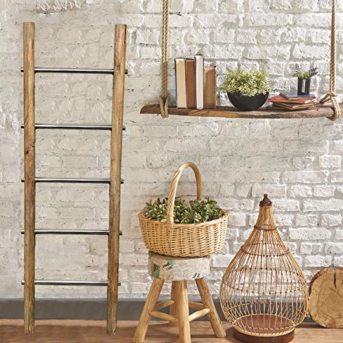Towel Ladder for Bathroom in Modern Farmhouse Style | Handcrafted 5 ft Wooden Ladder with Stainless Steel Metal Rungs | Use as Blanket Rack - Quilt Ladder - Decorative Leaning Ladder