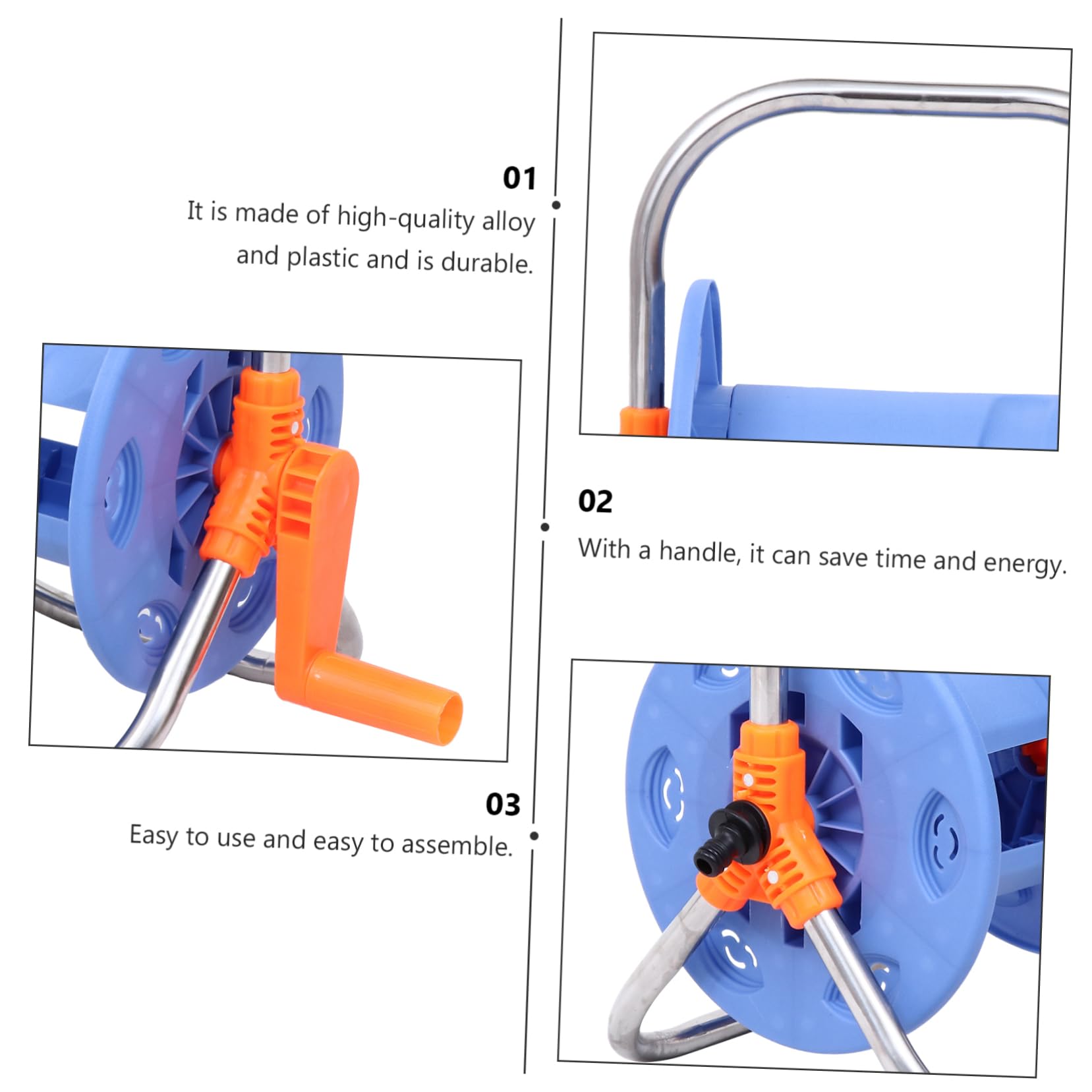 jojofuny Dévidoir de Tuyau D’arrosage 20m, Support de Tuyau en Plastique et Alliage, avec Poignée, Design à Boucle, pour Jardin