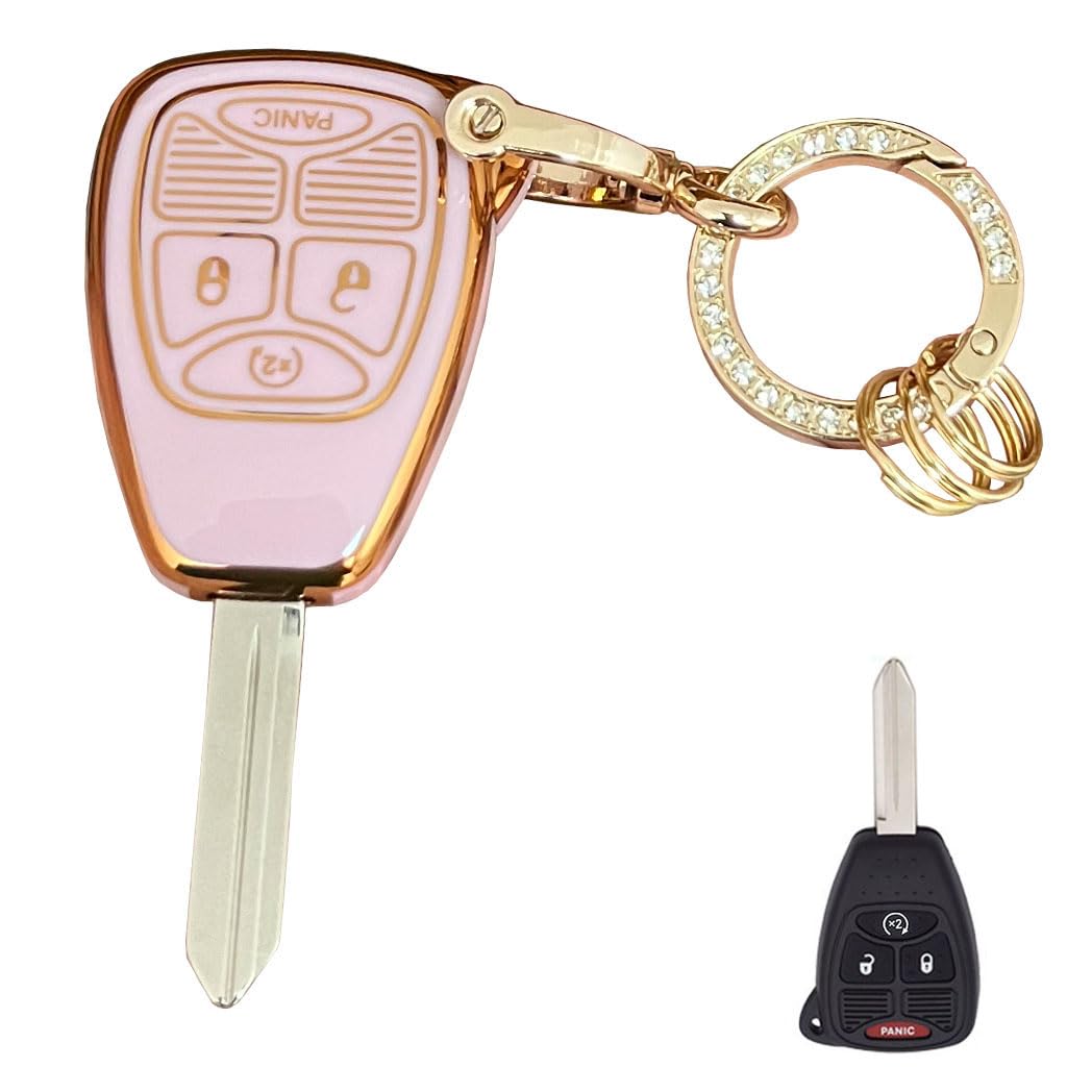 Rilnaewn Soft TPU for Jeep Key Fob Shell Fits for Jeep Wrangler/Compass/Dodge Ram/Durango/Caliber/Nitro/Dakota/Chrysler (B-Pink)